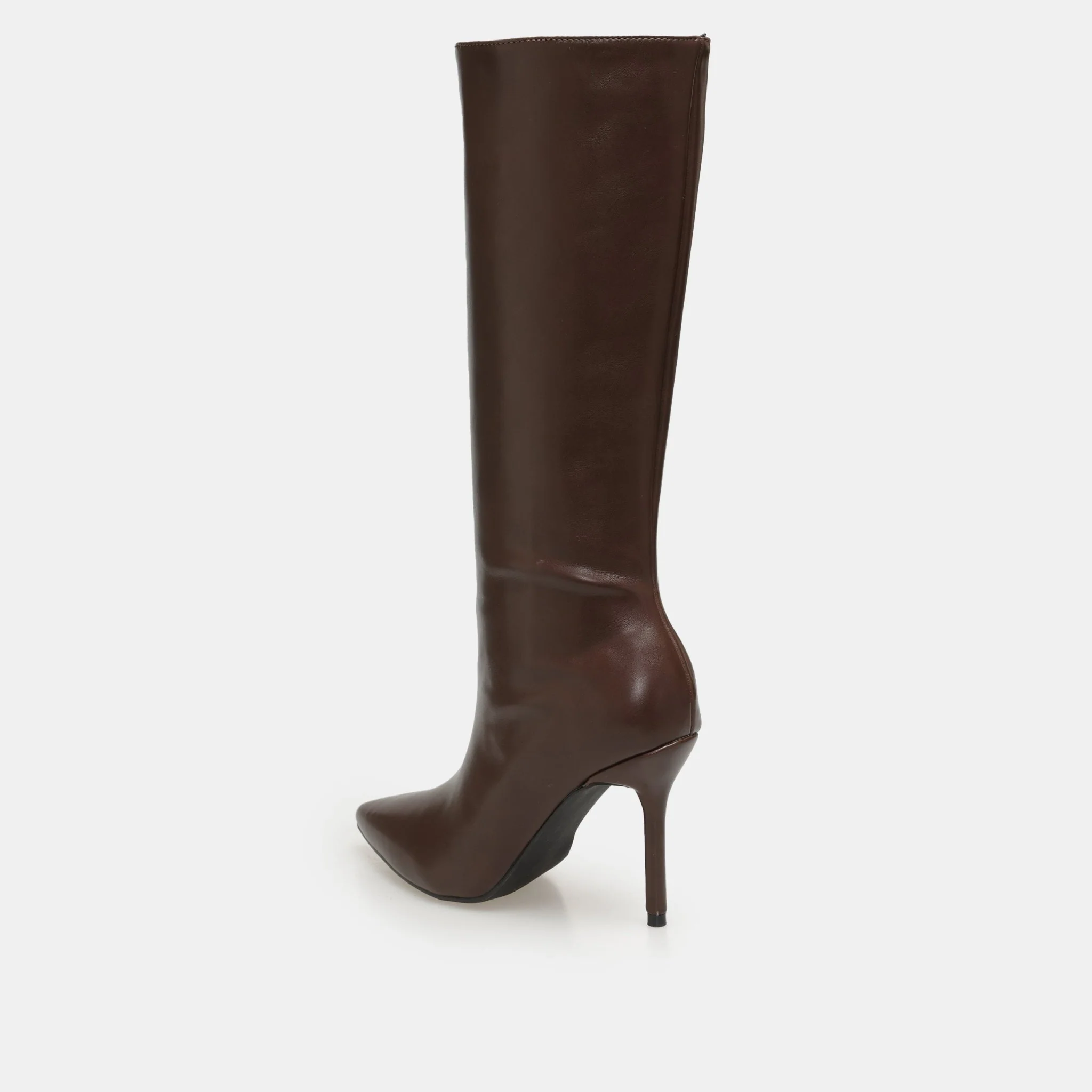 Brown Leather High Heel Knee-High Boots - Image 3