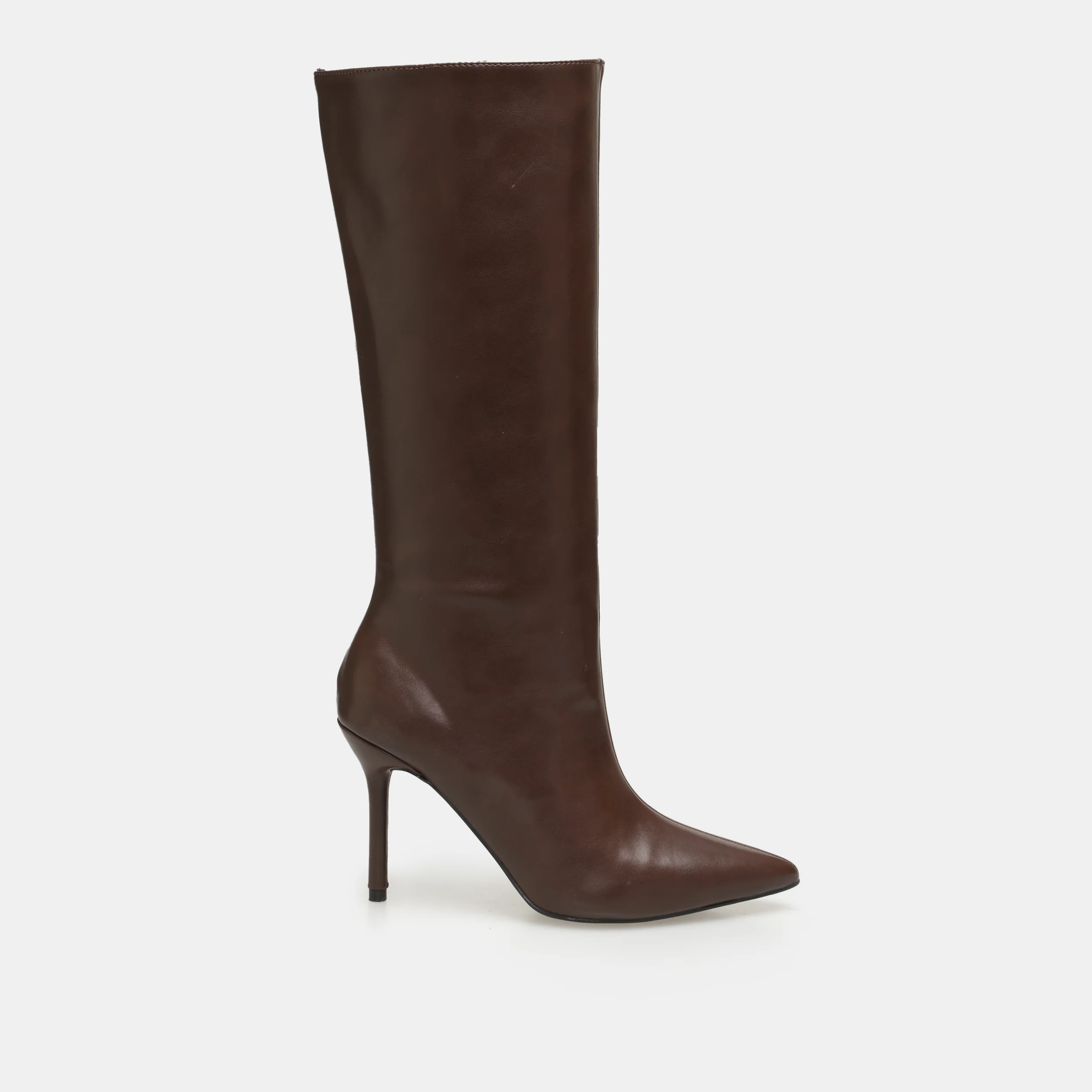 Brown Leather High Heel Knee-High Boots - Image 4