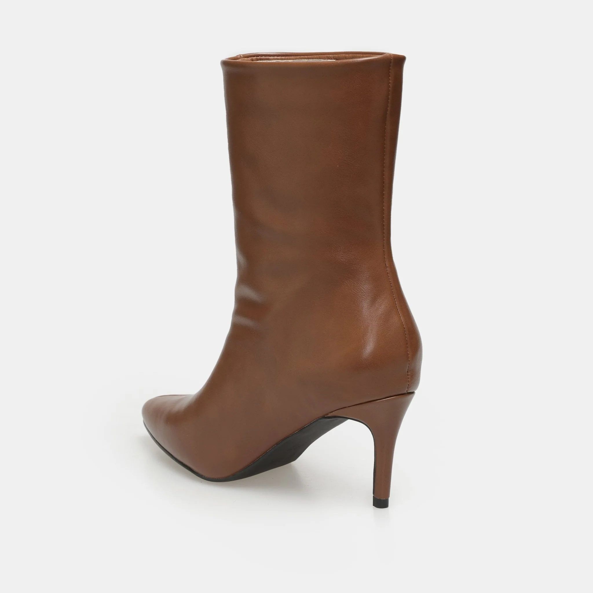 Brown Leather Mid-Calf High Heel Boots - Image 3