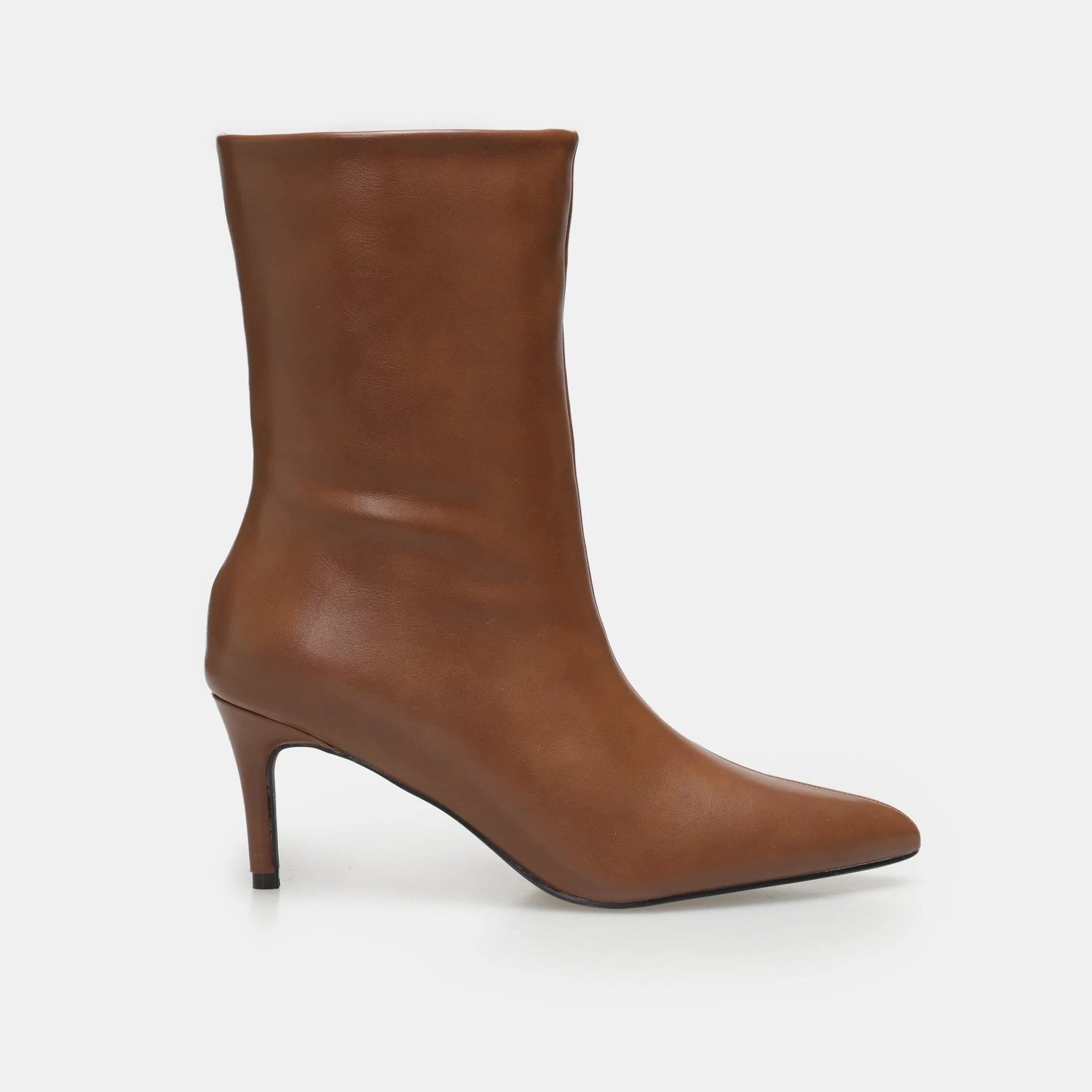 Brown Leather Mid-Calf High Heel Boots - Image 4