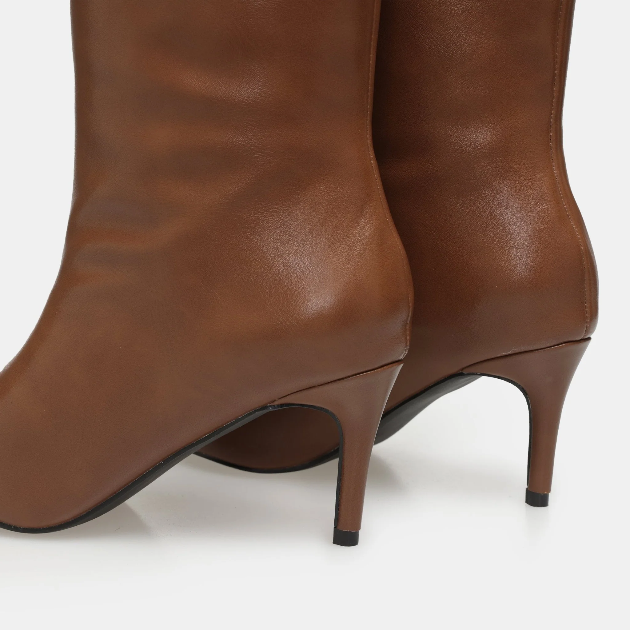 Brown Leather Mid-Calf High Heel Boots - Image 5