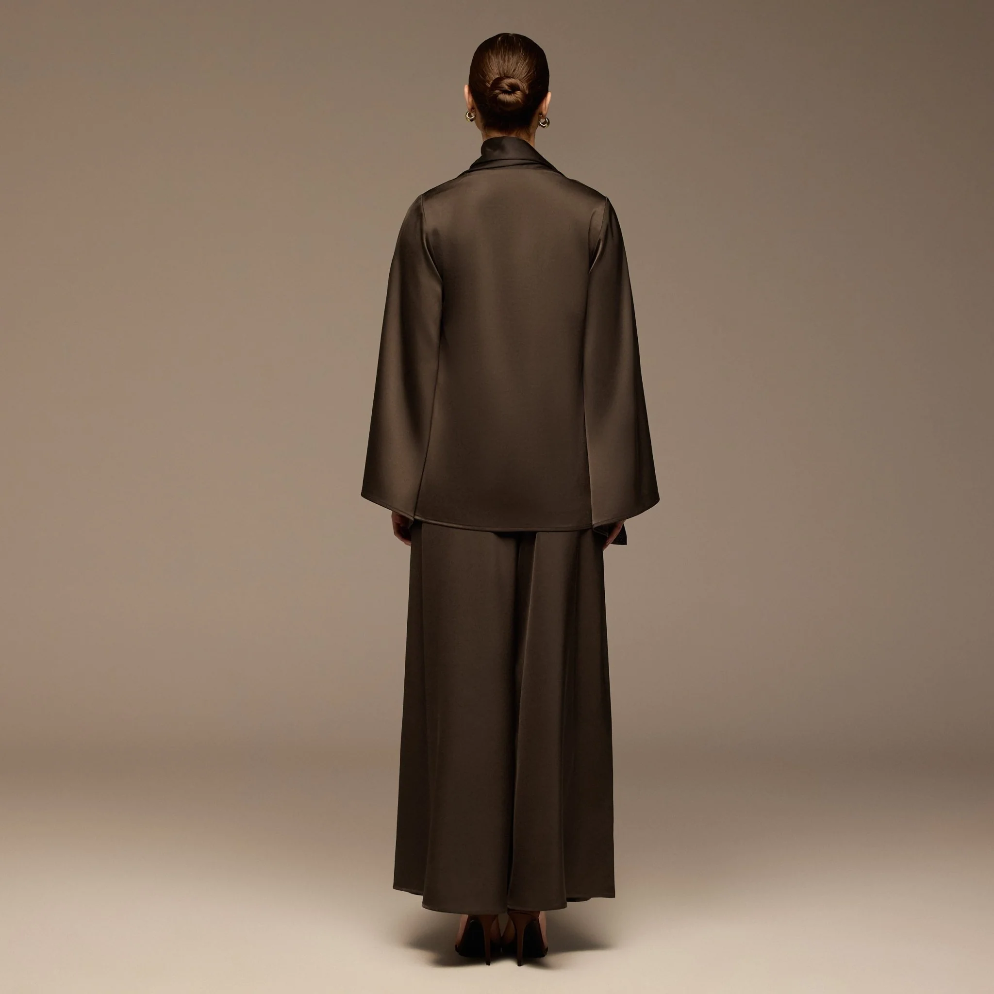 Brown Loose Fit Long Sleeve Satin Blouse - Image 8