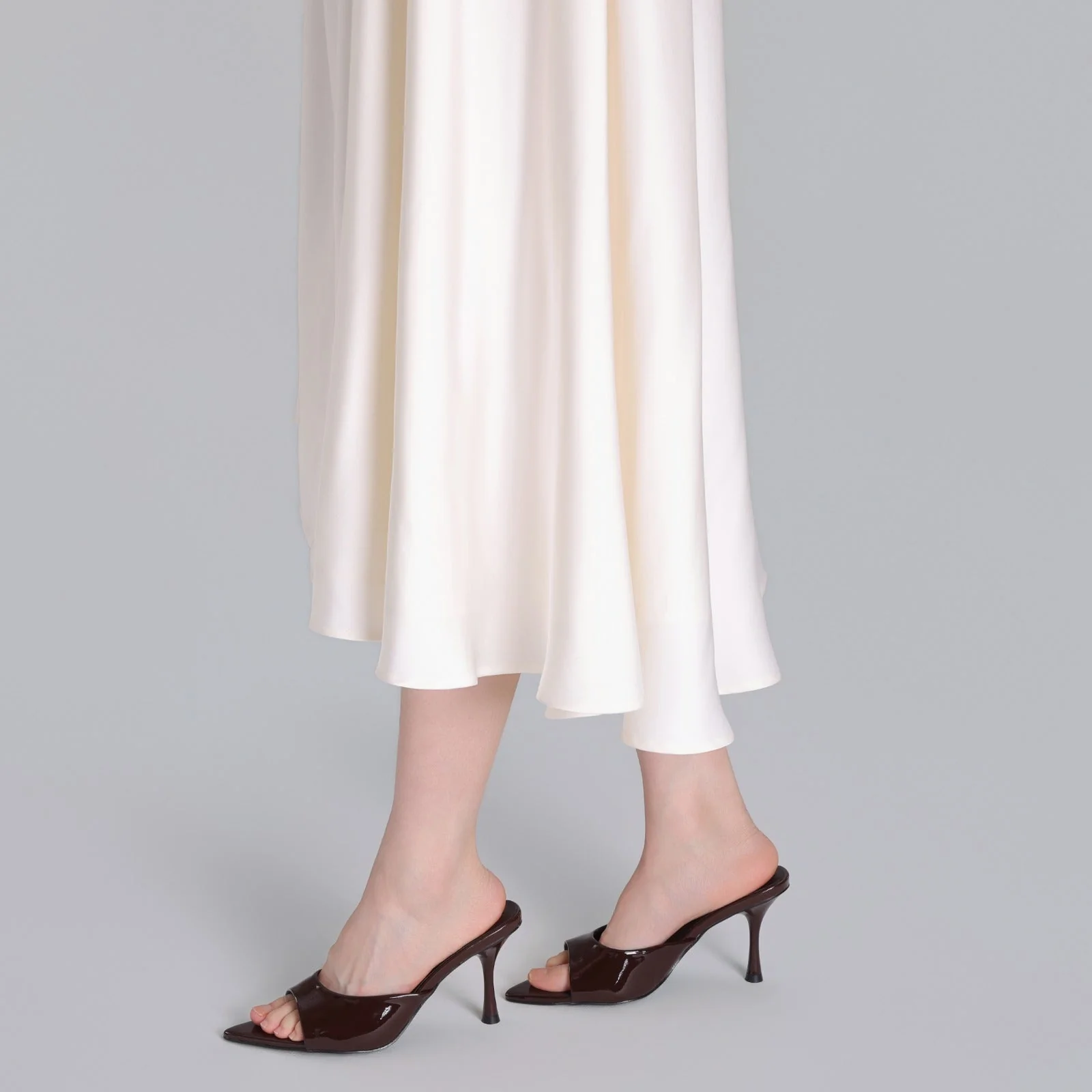 Brown Patent Leather High Heel Mules - Image 3