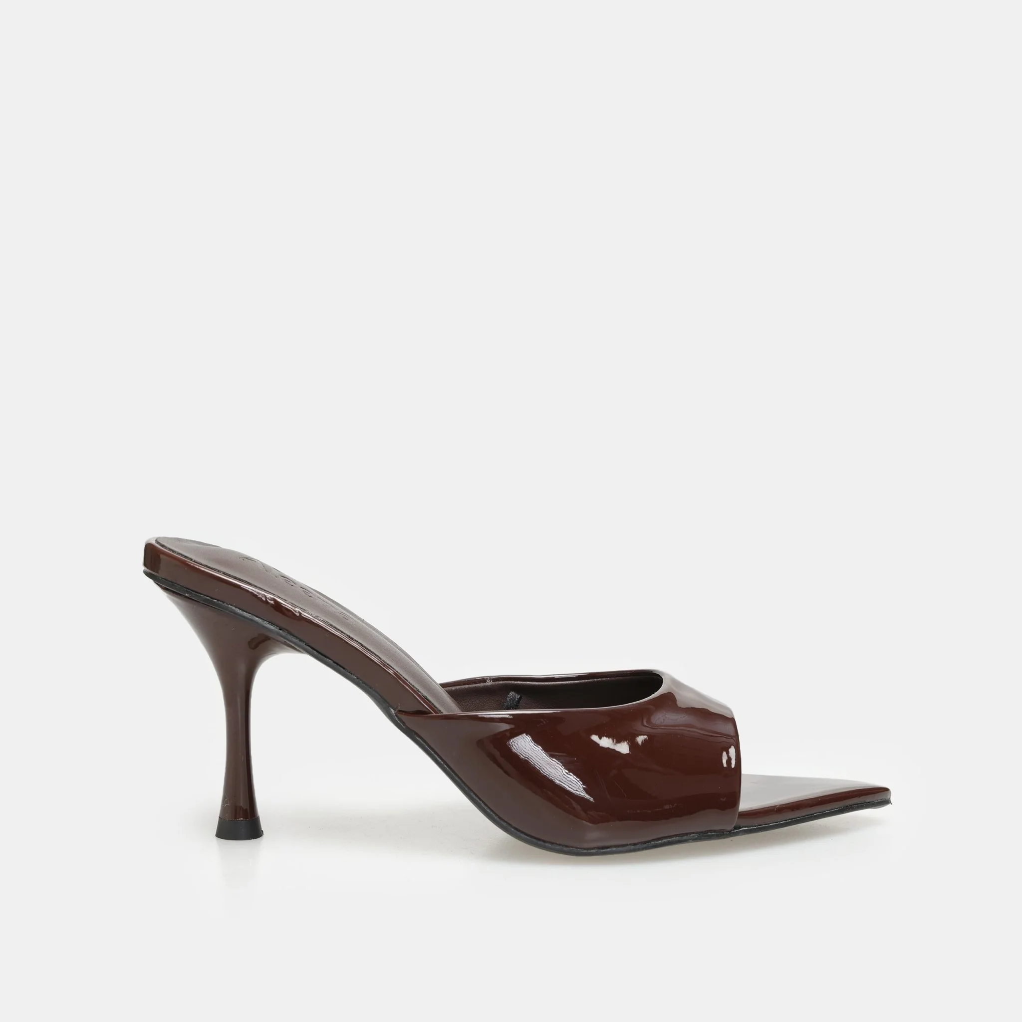 Brown Patent Leather High Heel Mules - Image 4