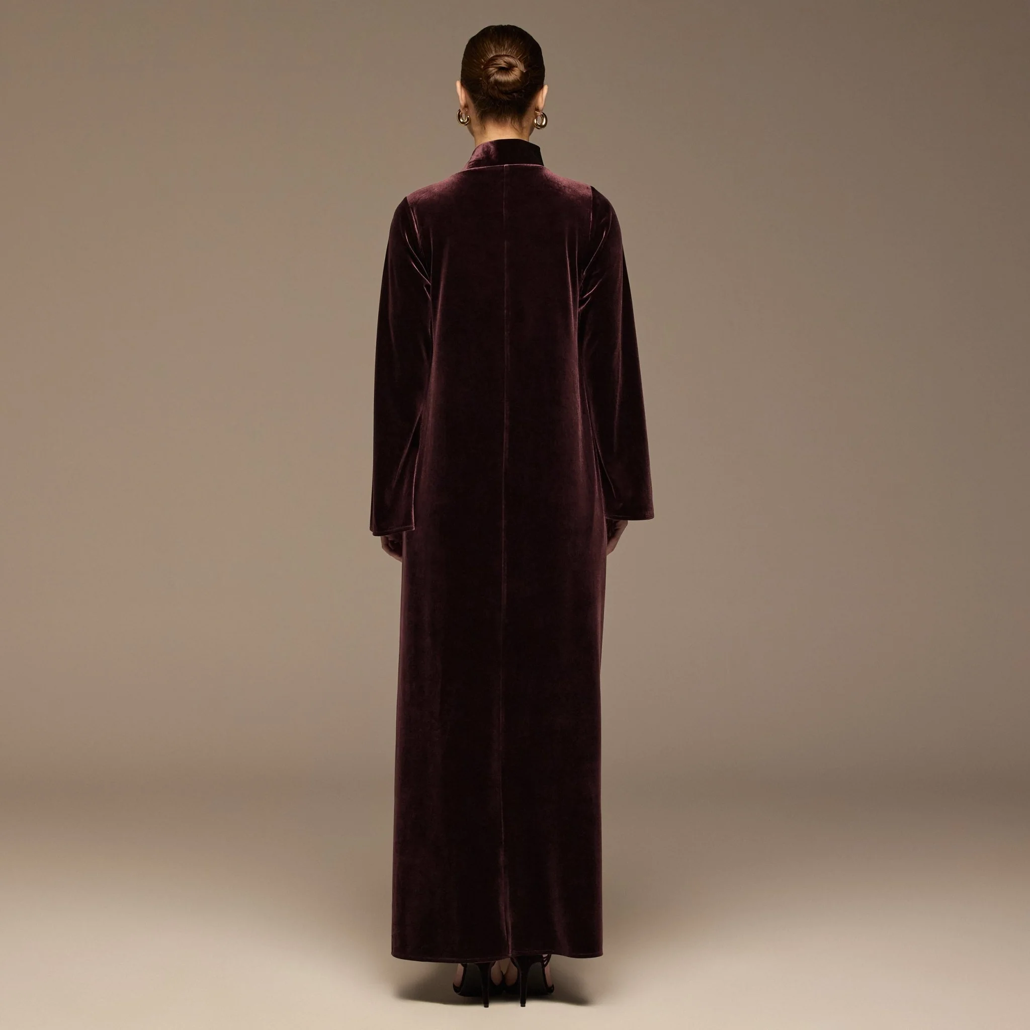 Dark Purple Velvet Long-Sleeve Maxi Dress - Image 5