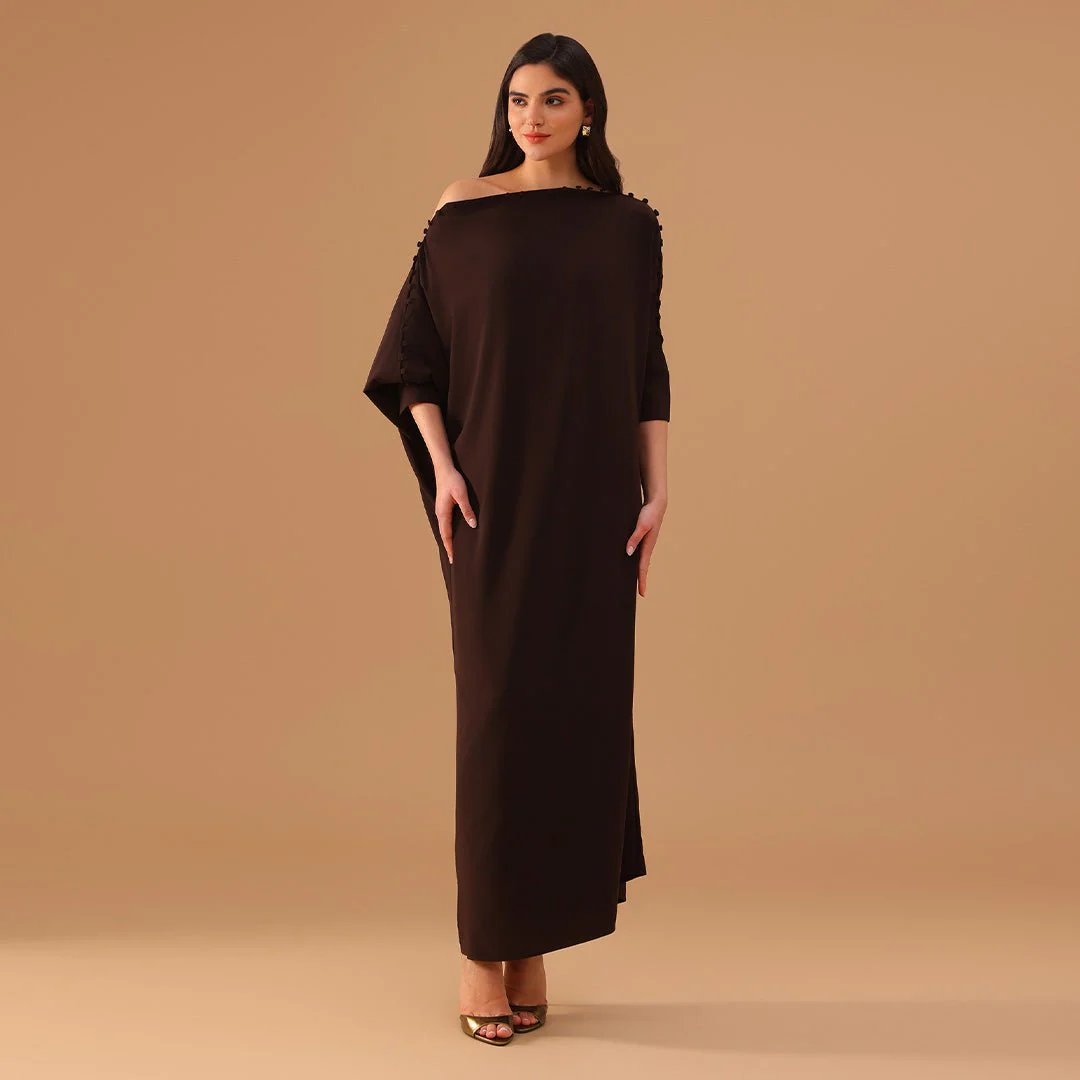 Brown Asymmetric Crepe Kaftan