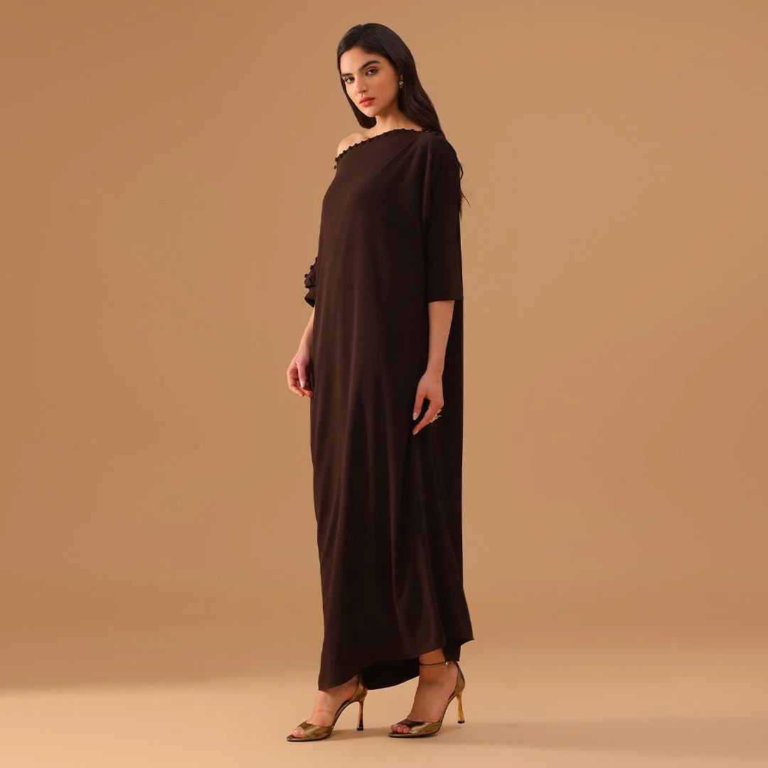 Brown Asymmetric Crepe Kaftan - Image 2