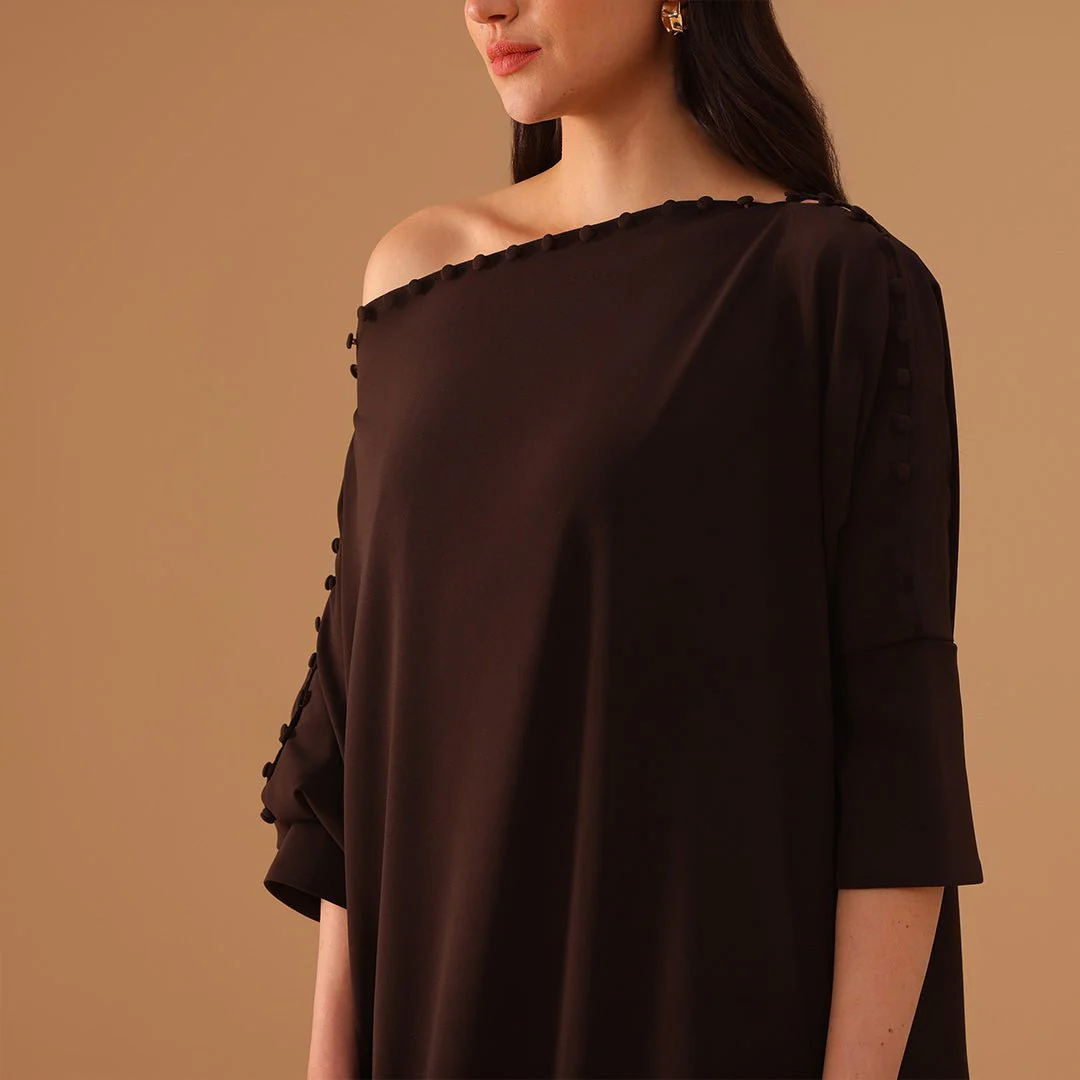 Brown Asymmetric Crepe Kaftan - Image 3
