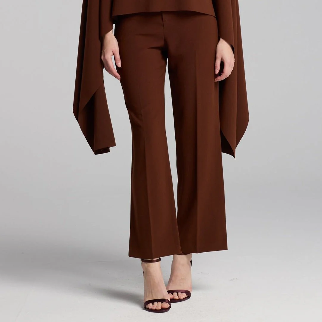 Brown Wide Leg Crepe Pants
