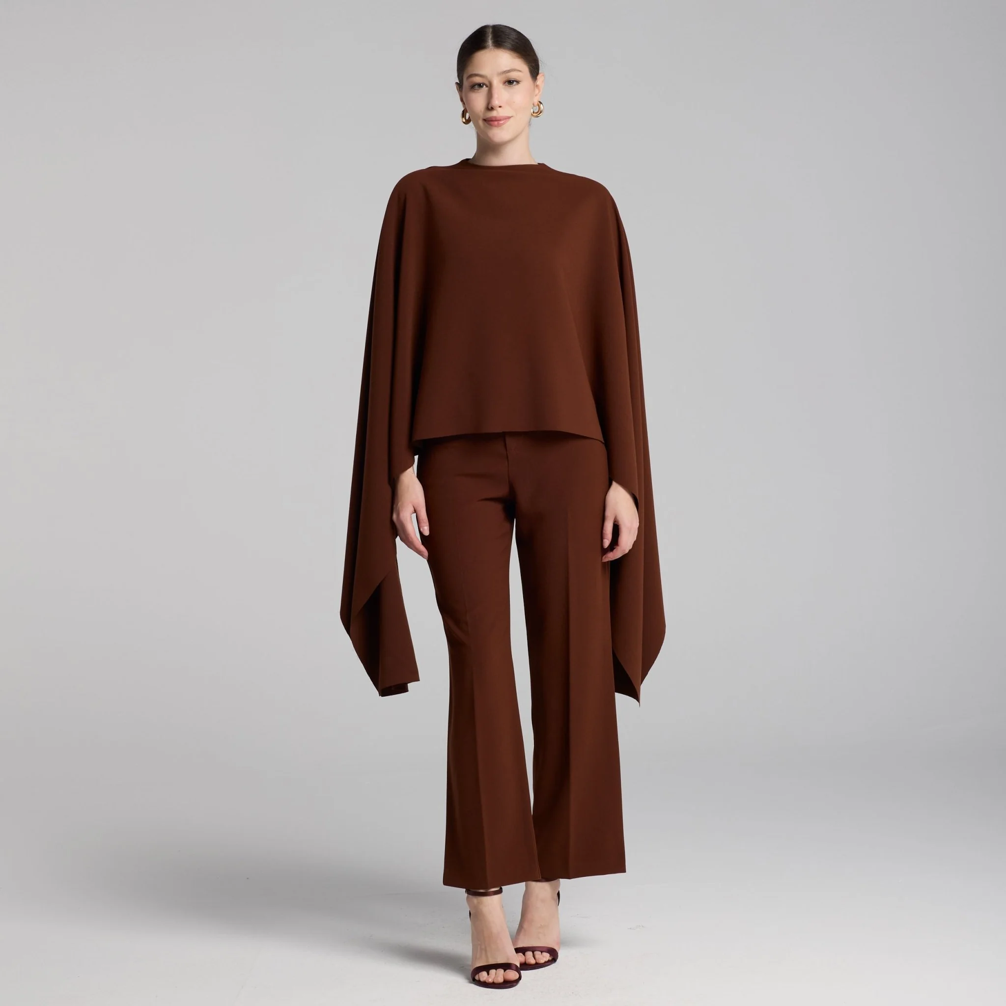 Brown Wide Leg Crepe Pants - Image 2