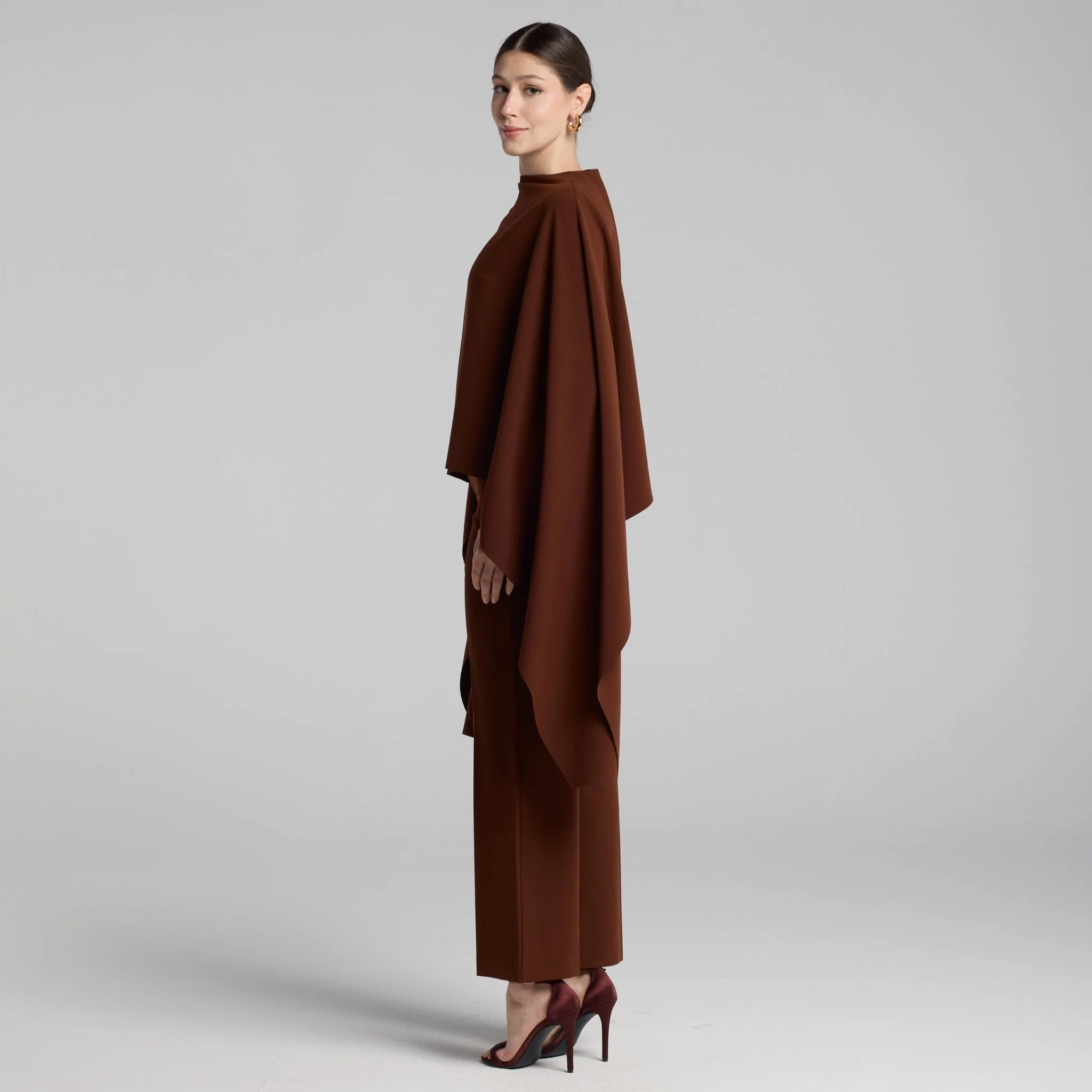 Brown Draped Cape Crepe Top - Image 7