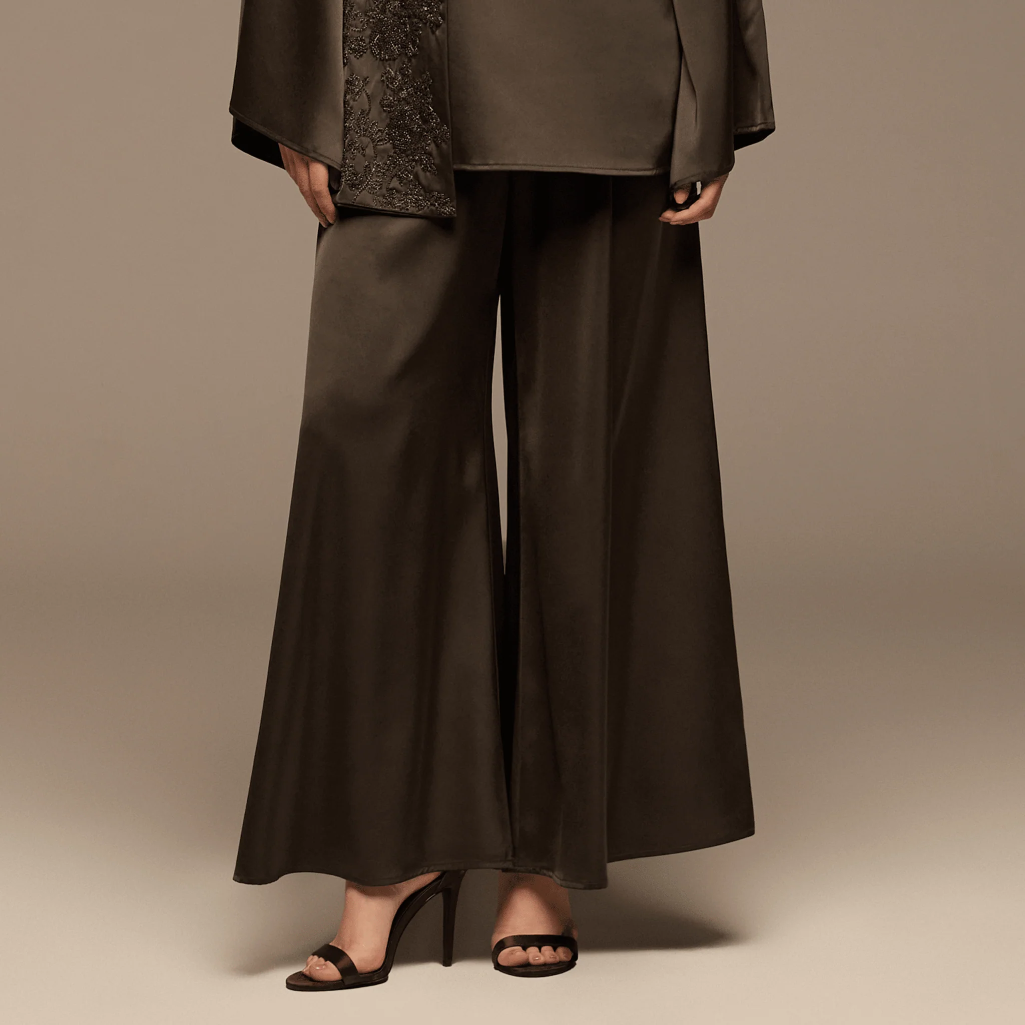 Brown Wide Leg Satin Pants