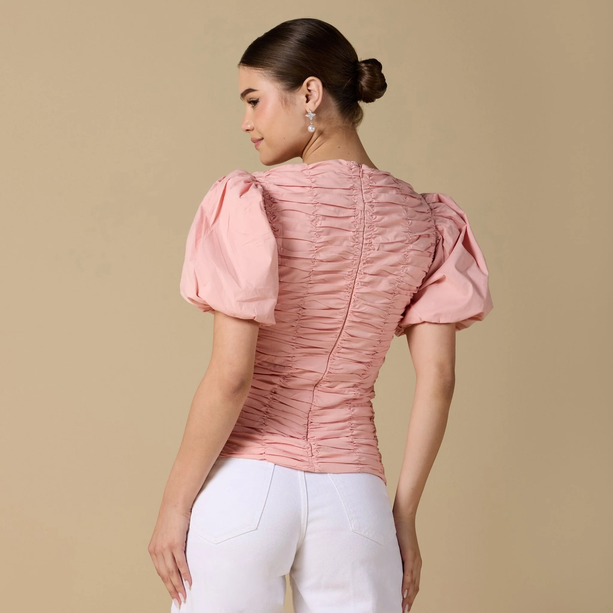 Buffed Short Sleeves Poplin Dress - Image 10
