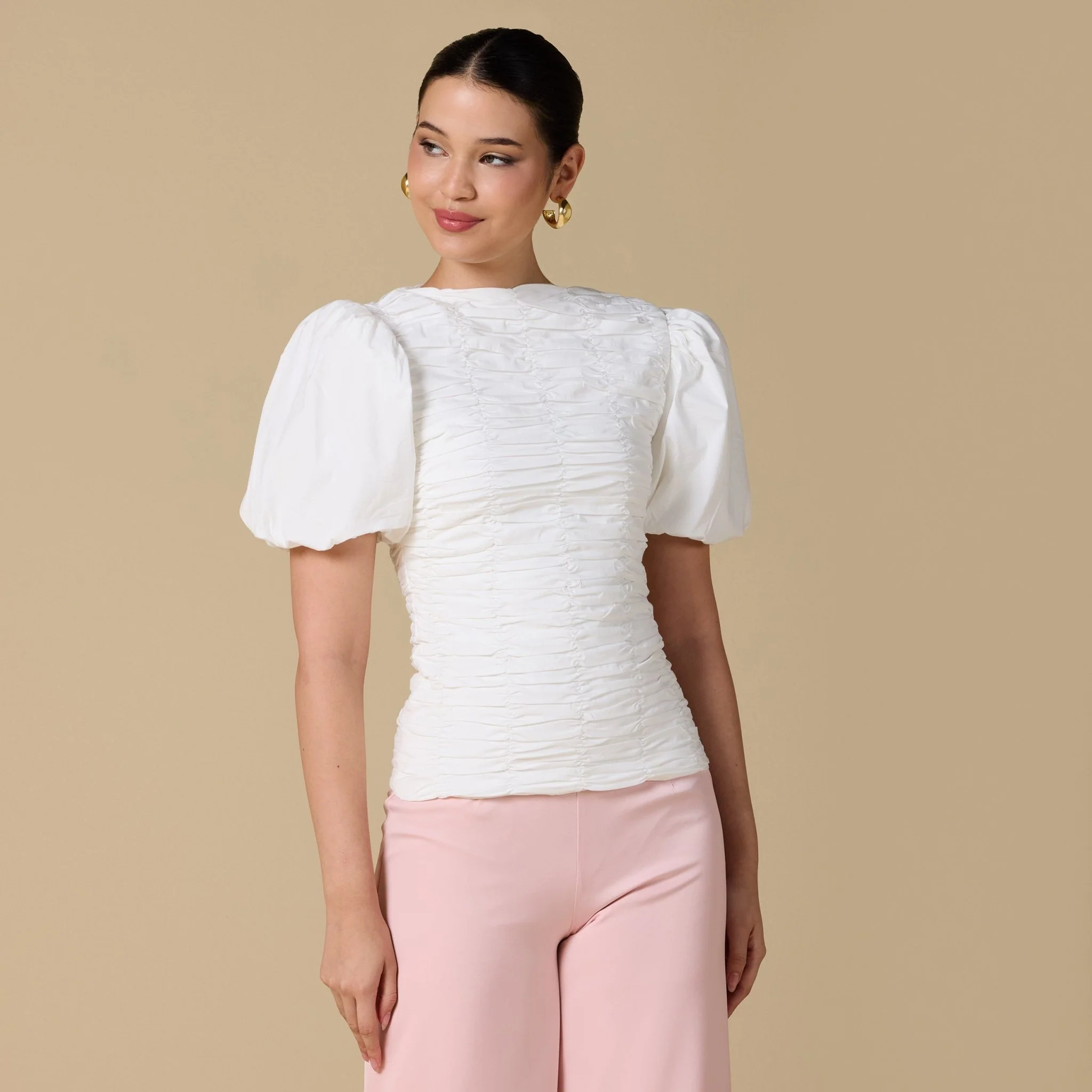 Buffed Short Sleeves Poplin Dress - Image 2