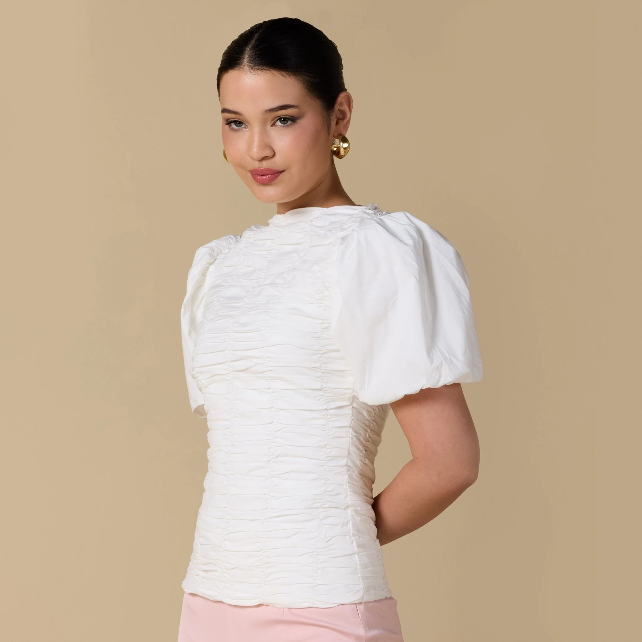 Buffed Short Sleeves Poplin Dress - Image 3