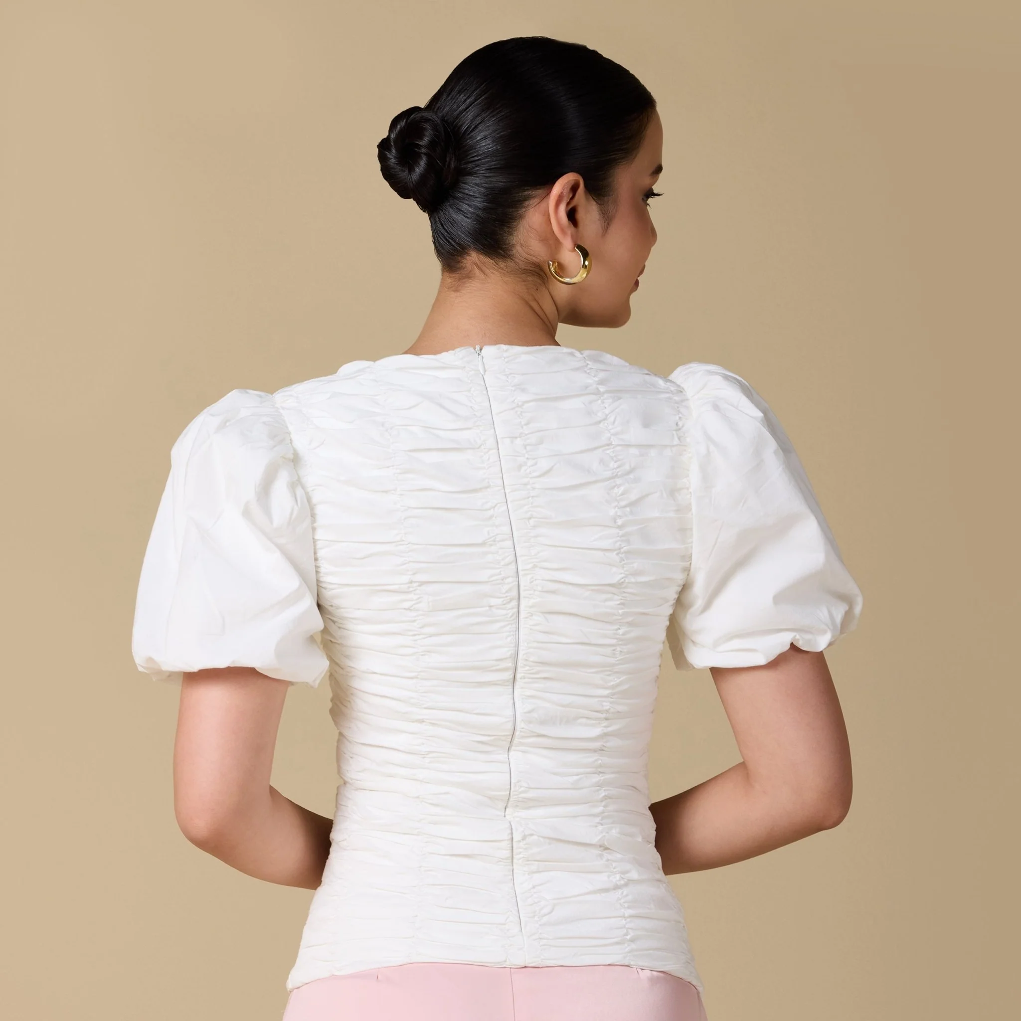Buffed Short Sleeves Poplin Dress - Image 4