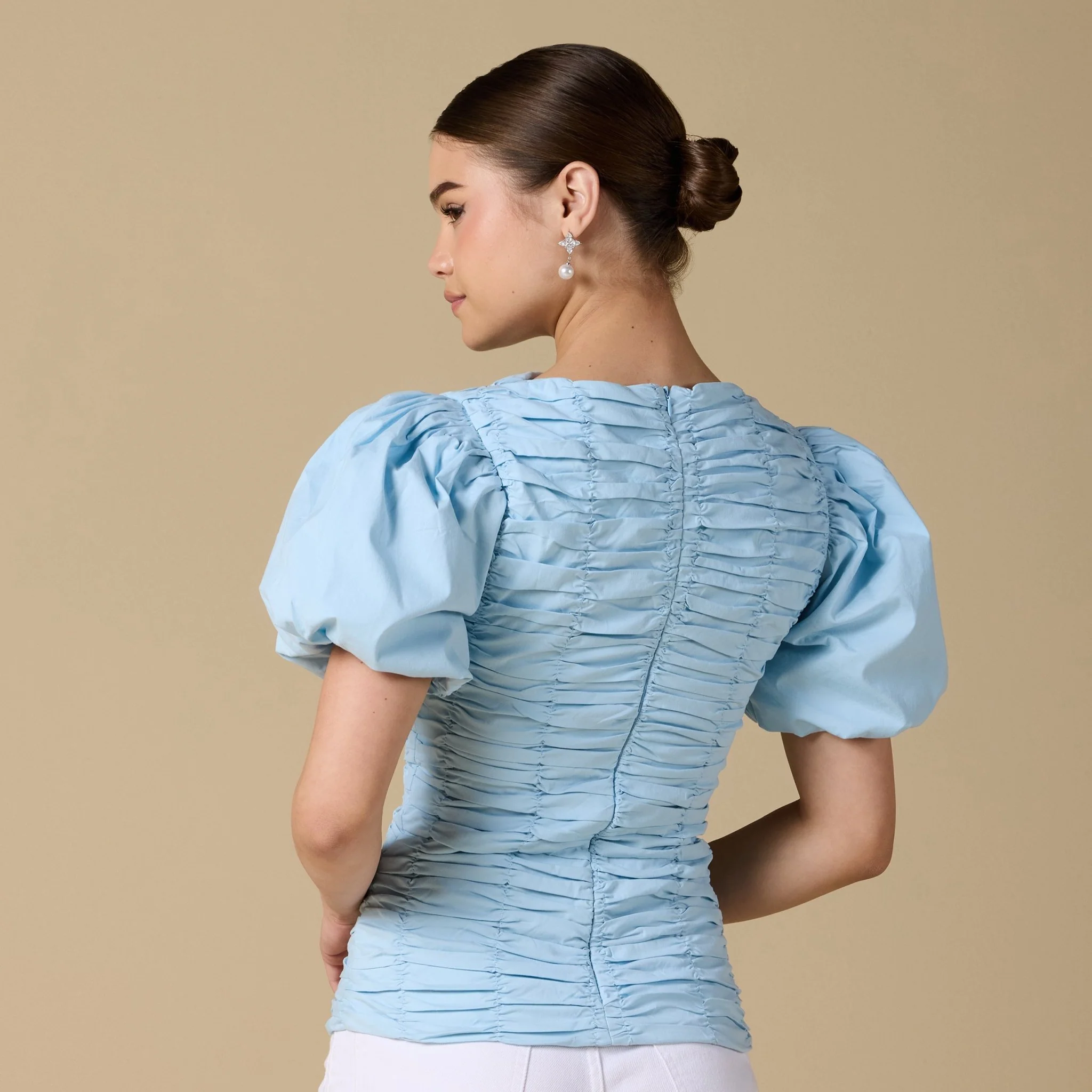 Buffed Short Sleeves Poplin Dress - Image 7