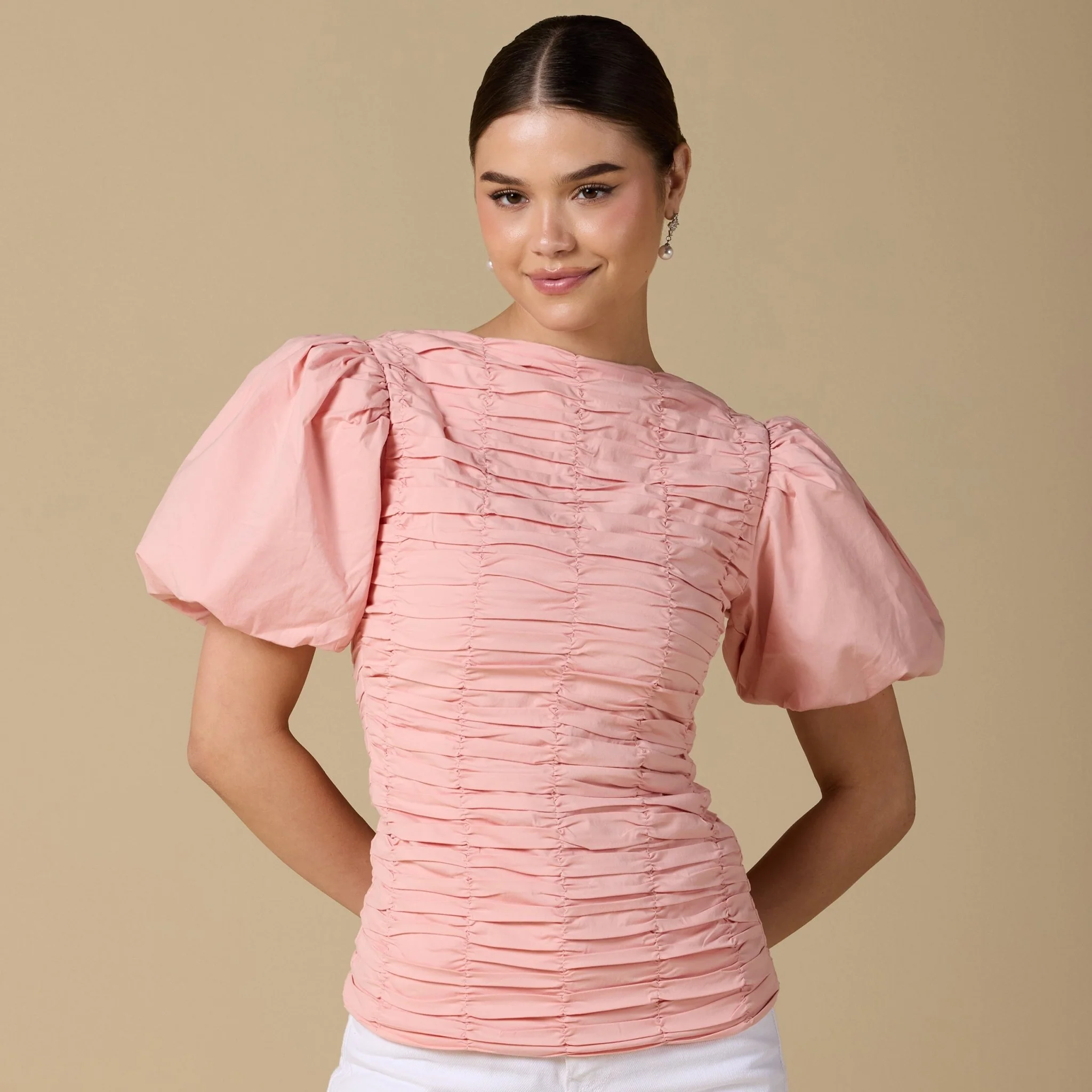 Buffed Short Sleeves Poplin Dress - Image 8