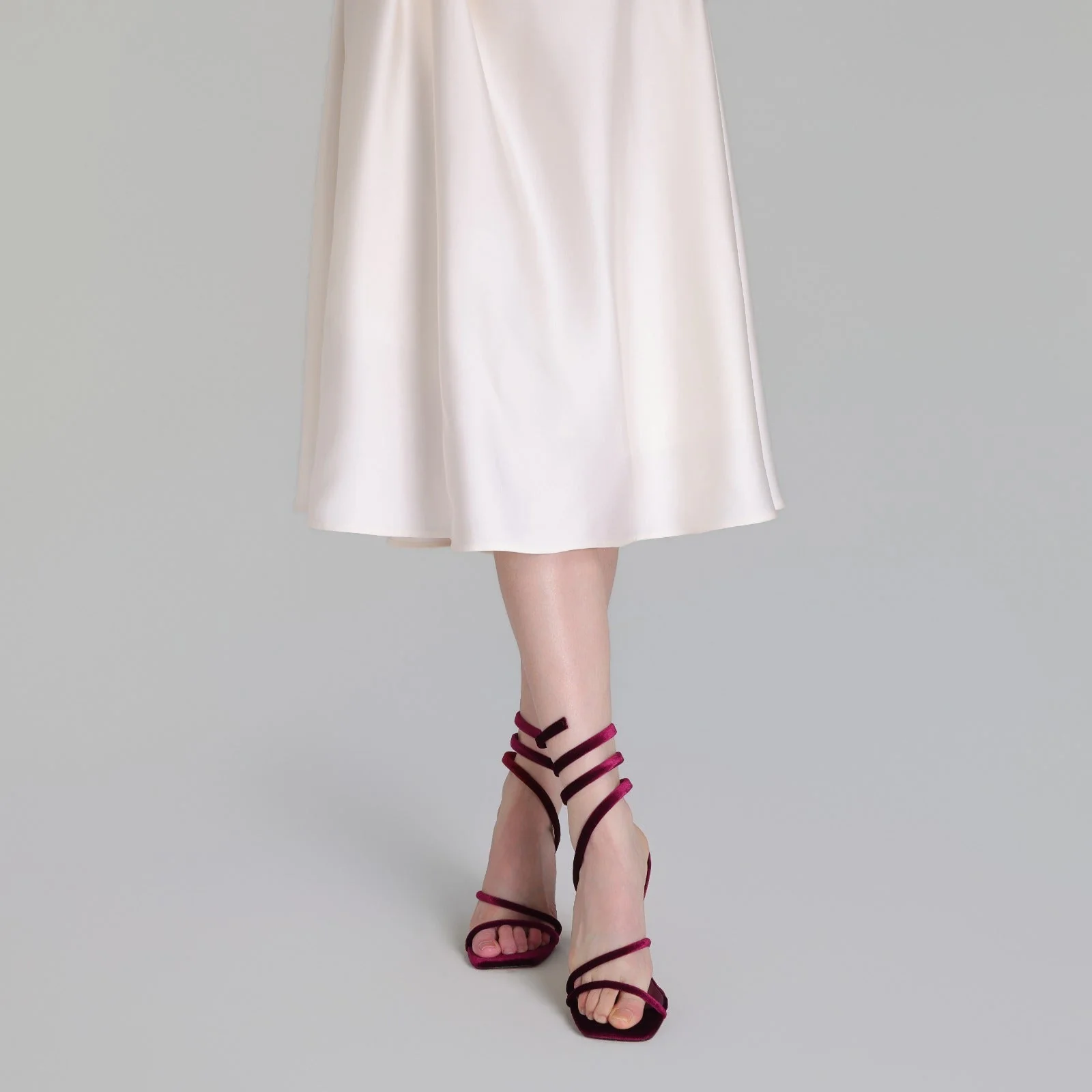 Burgundy Velvet Spiral Strap High Heel Sandals