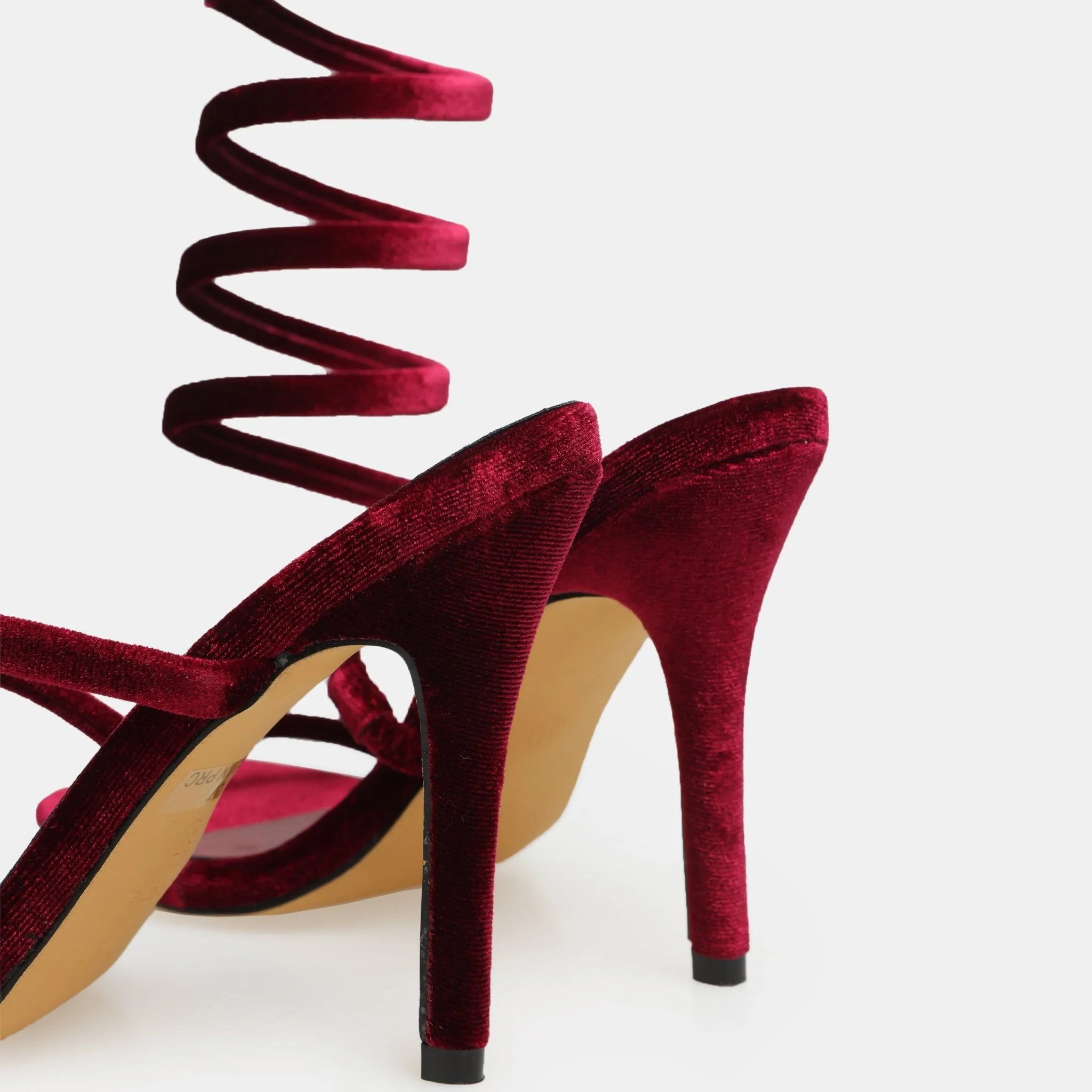 Burgundy Velvet Spiral Strap High Heel Sandals - Image 5