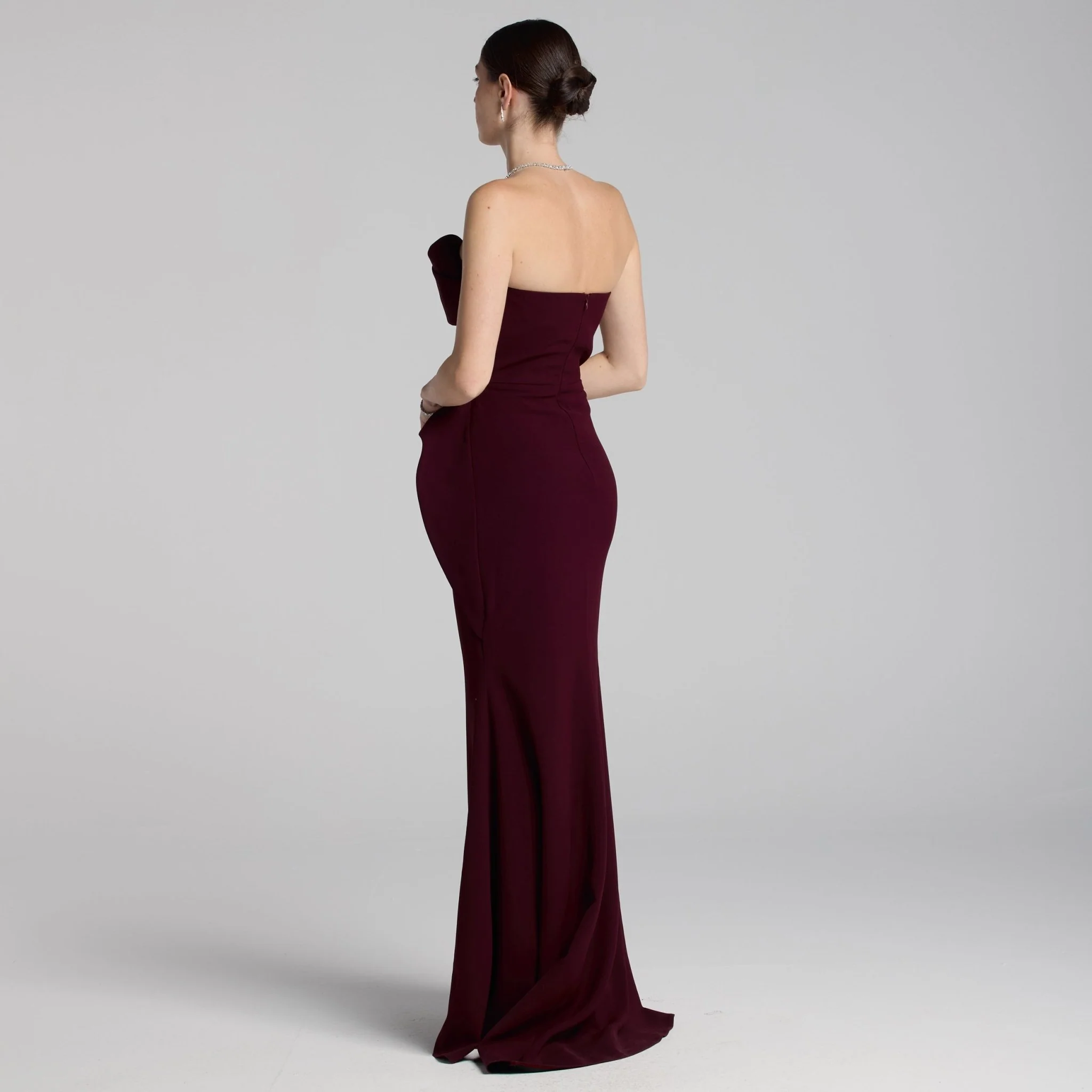 Burgundy Crepe Gown with Peplum Drape - Image 4