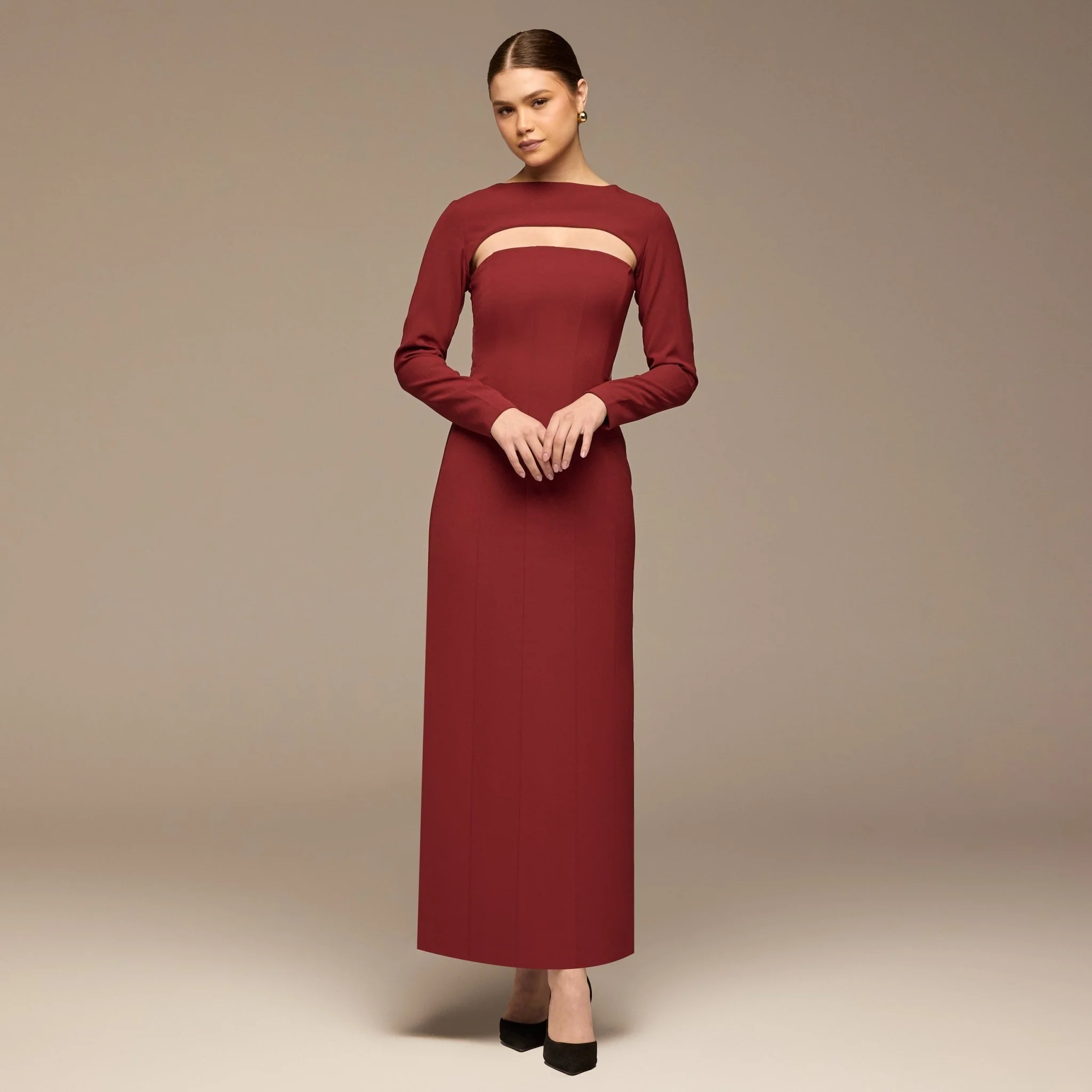 Burgundy Cut-Out Crepe Maxi Dress - Image 2