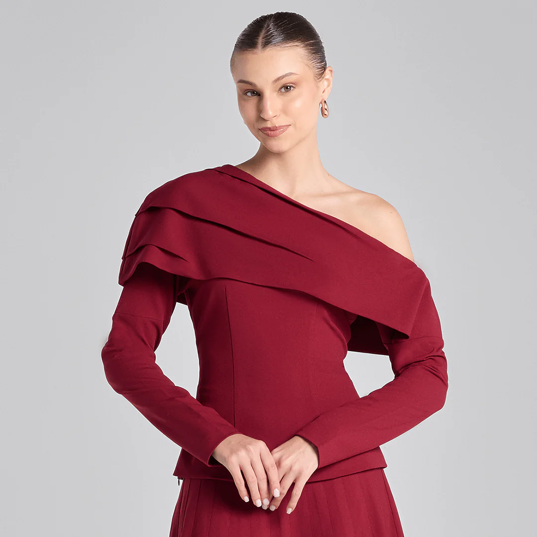 Burgundy Dropped Shoulder Long Sleeve Top