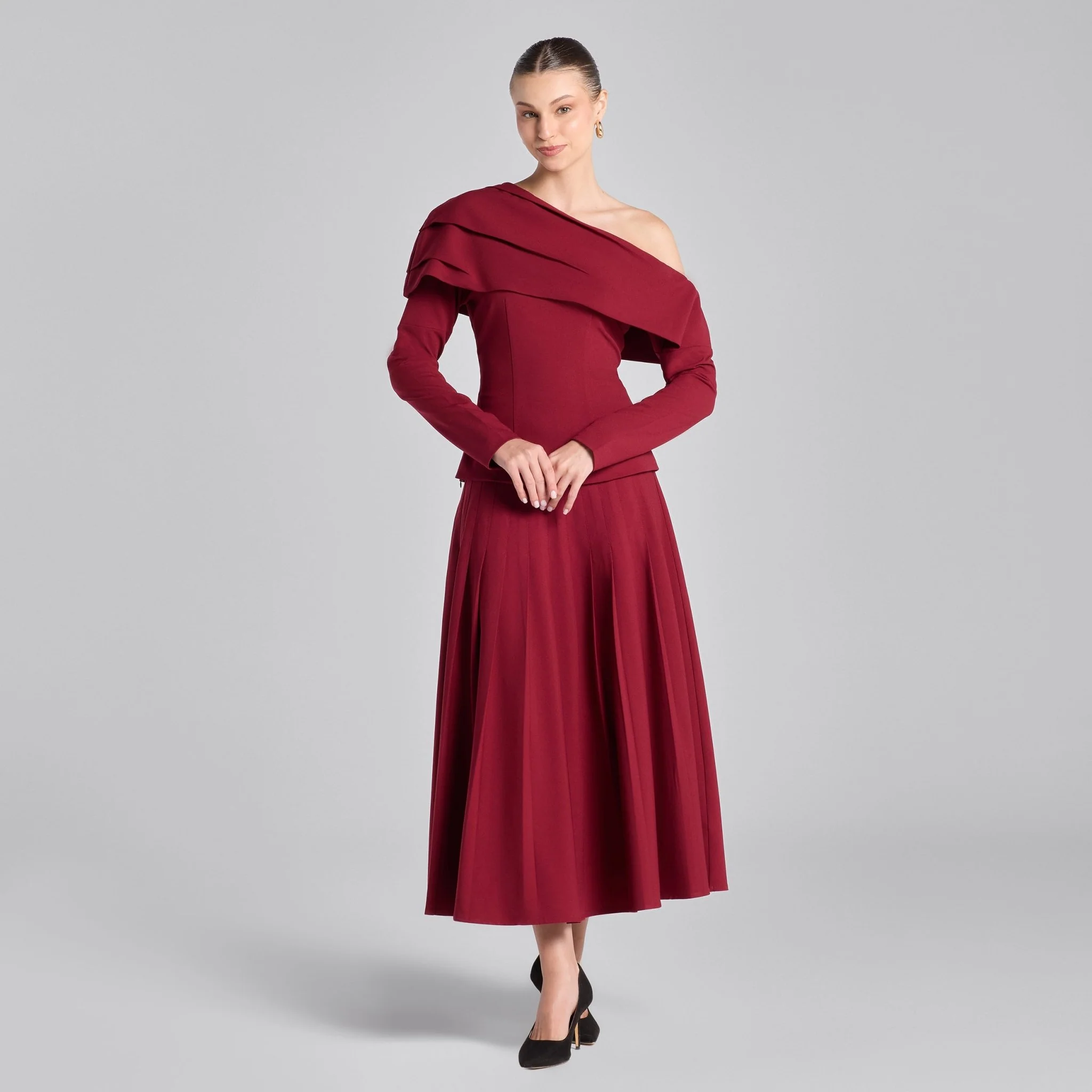 Burgundy Dropped Shoulder Long Sleeve Top - Image 2