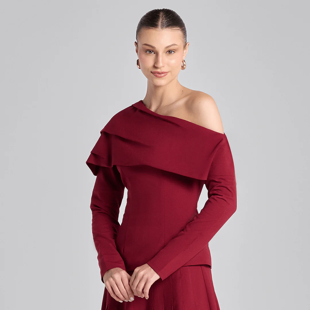 Burgundy Dropped Shoulder Long Sleeve Top - Image 3