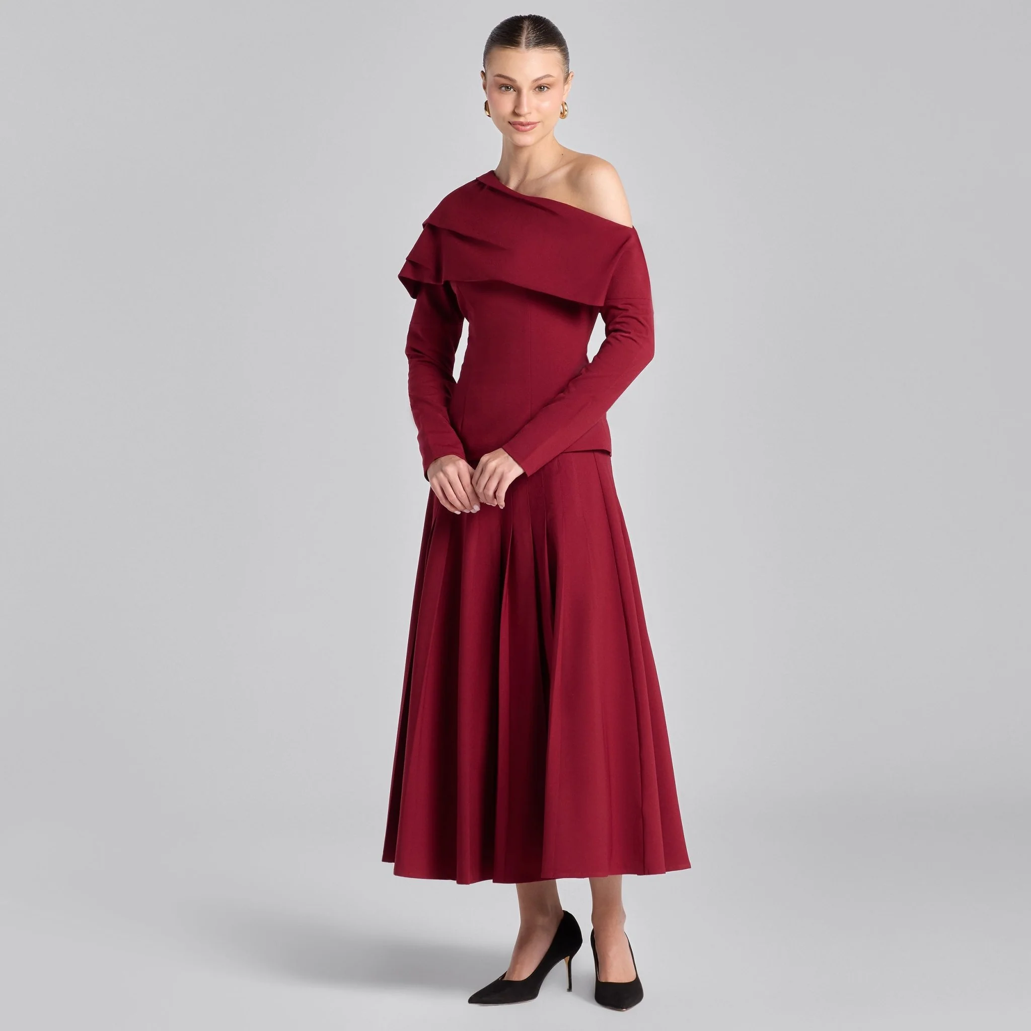 Burgundy Dropped Shoulder Long Sleeve Top - Image 4