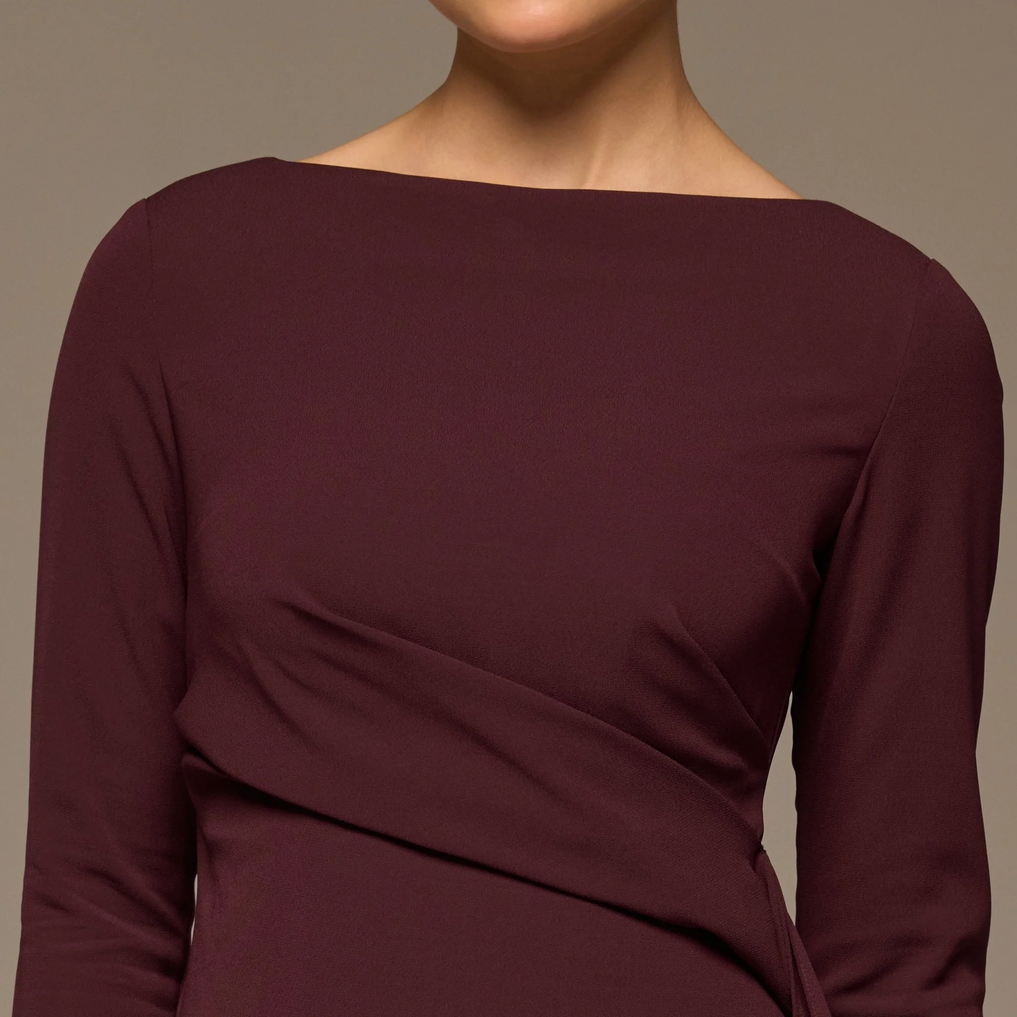 Plum Long Sleeve Draped Midi Dress - Image 3