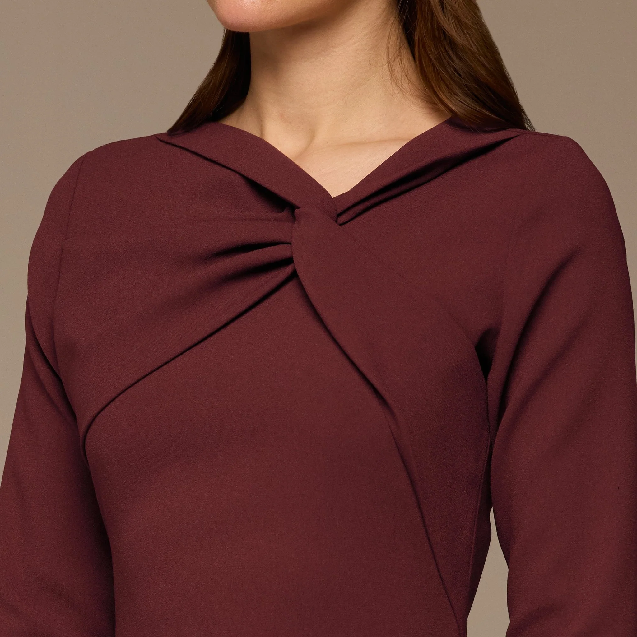 Burgundy Twisted Neck Crepe Maxi Dress - Image 3