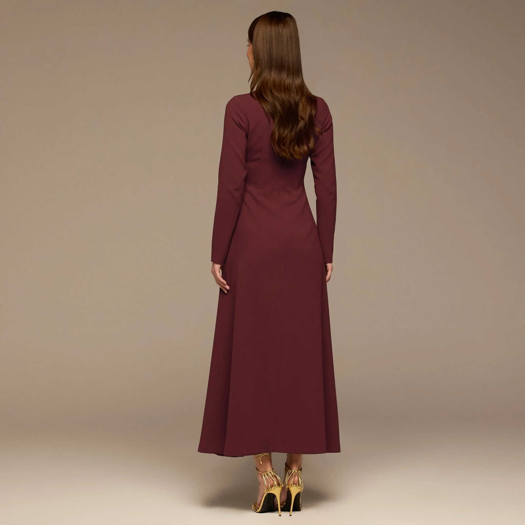 Burgundy Twisted Neck Crepe Maxi Dress - Image 4