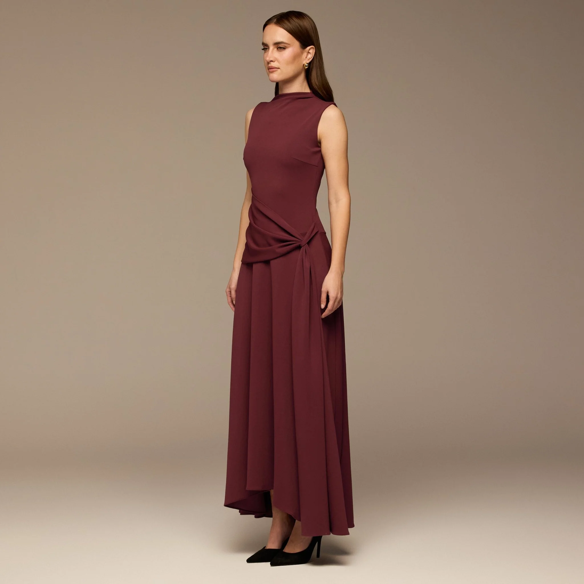 Burgundy Draped Sleeveless Maxi Dress - Image 2