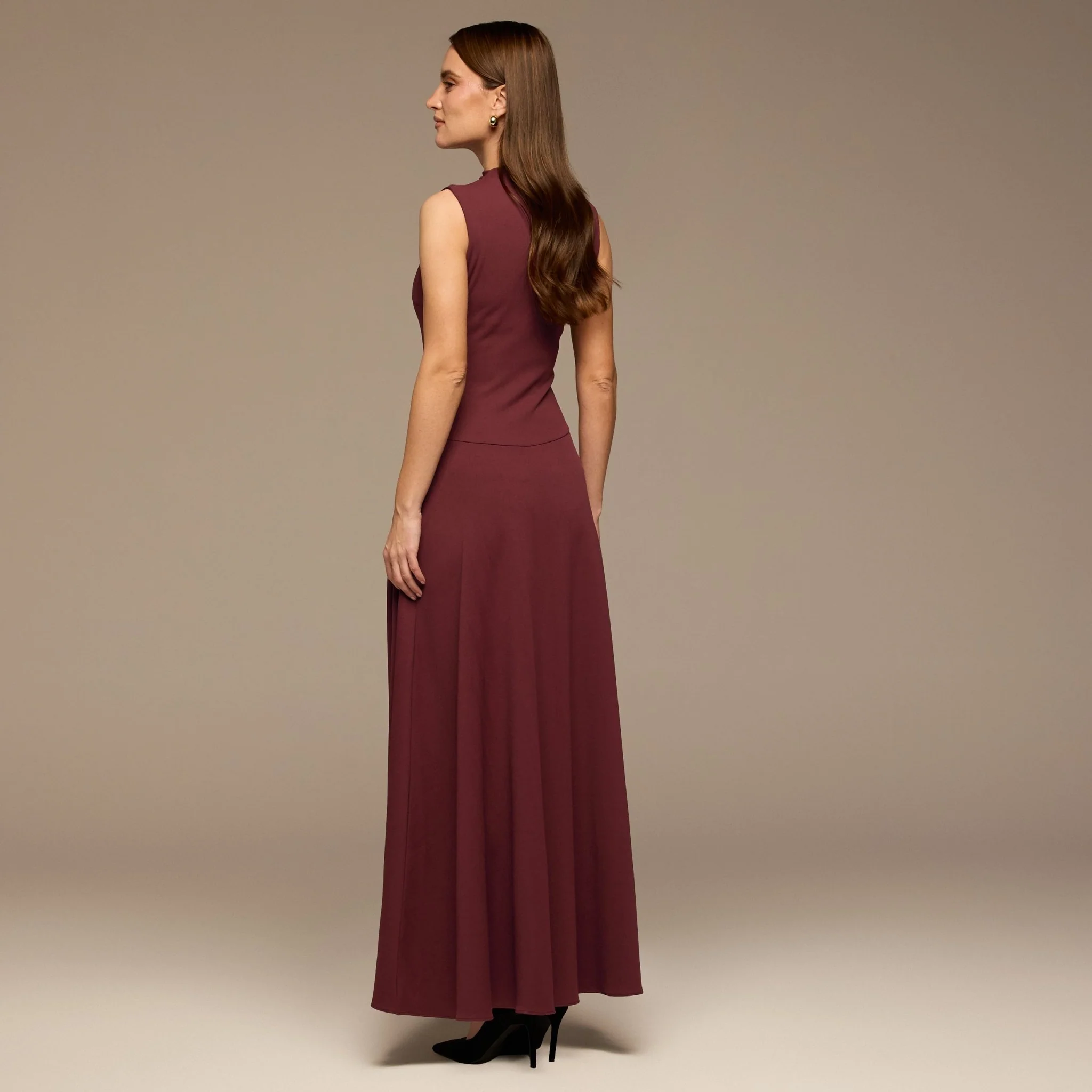 Burgundy Draped Sleeveless Maxi Dress - Image 4