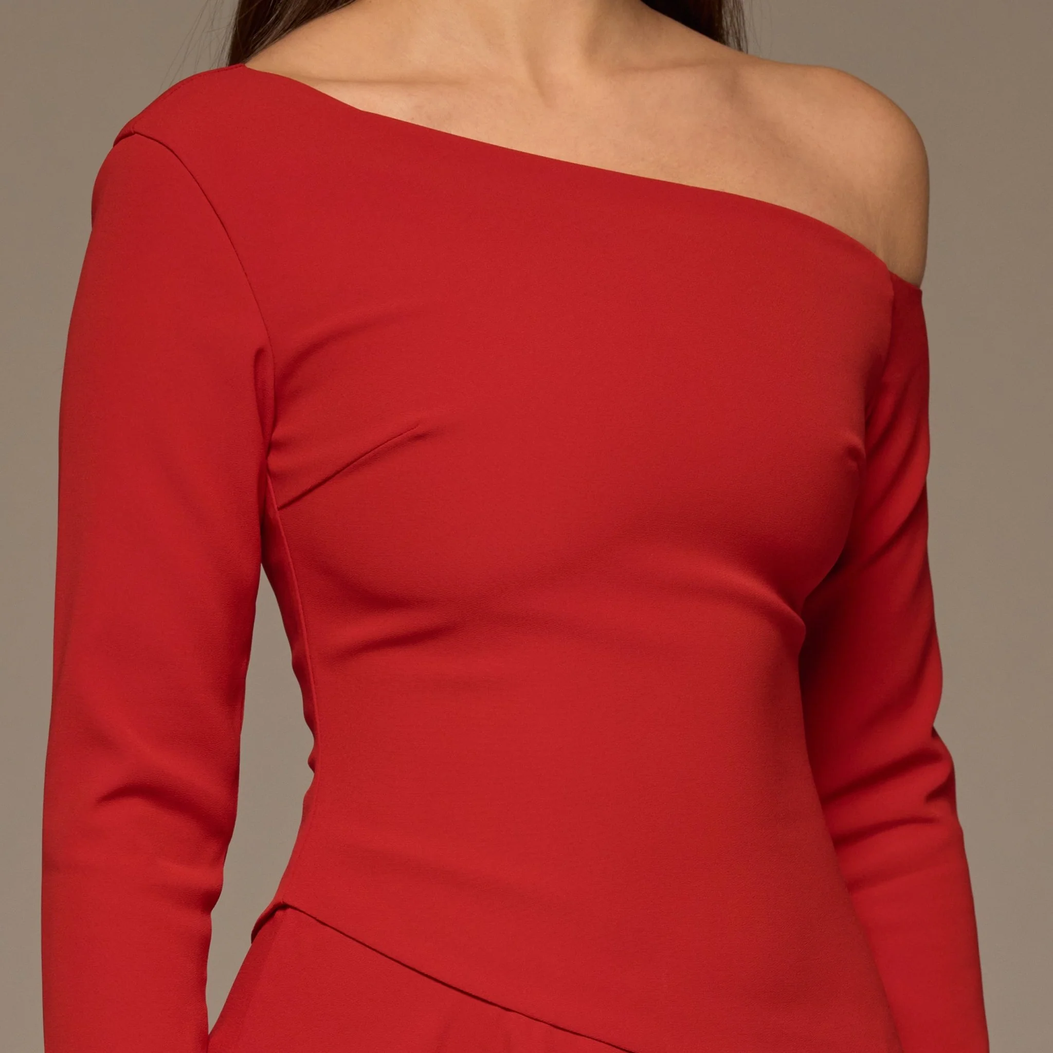 Red One-Shoulder Tiered Ruffle Dress - Image 3