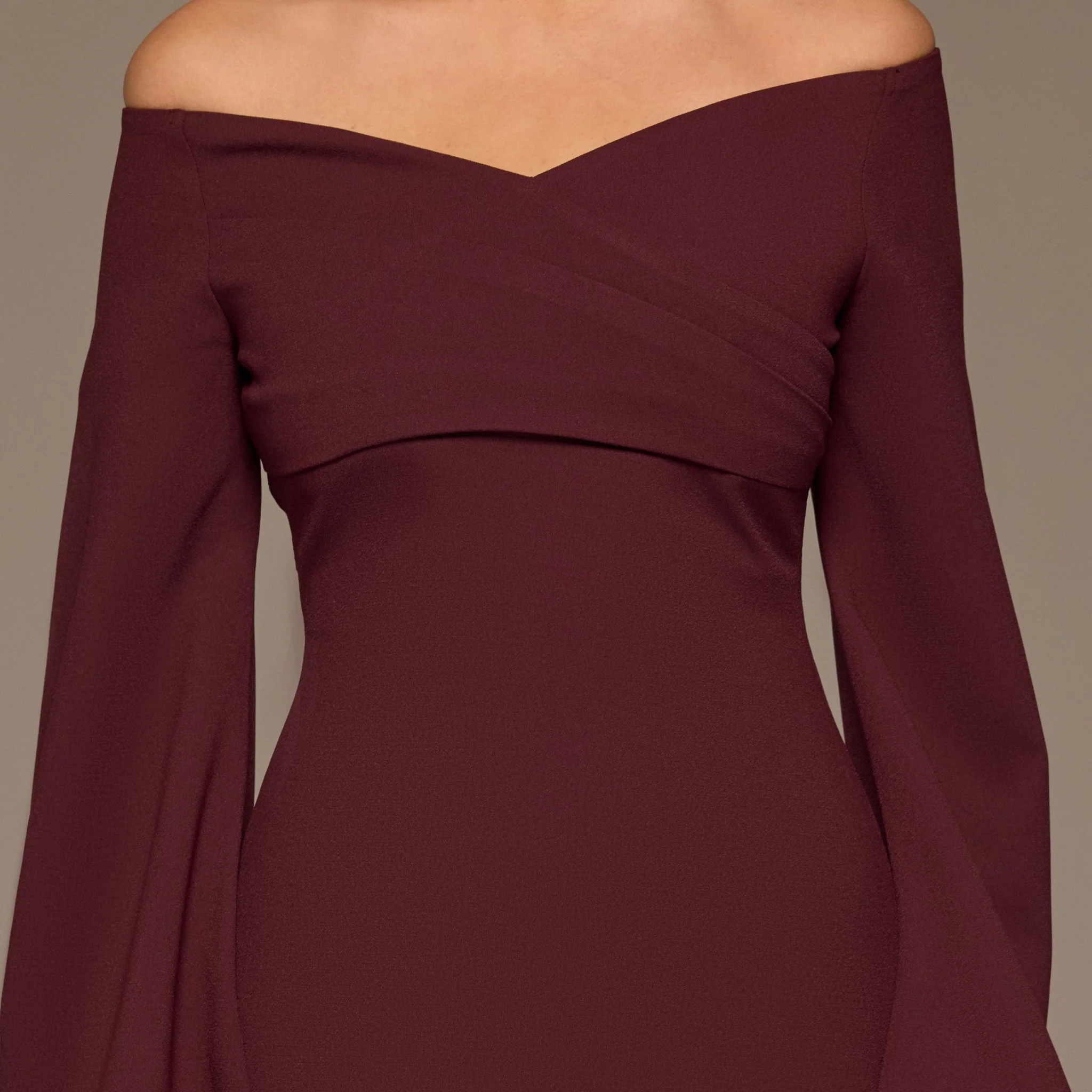 Burgundy Wide V Neck Crepe Maxi Dress - Image 3