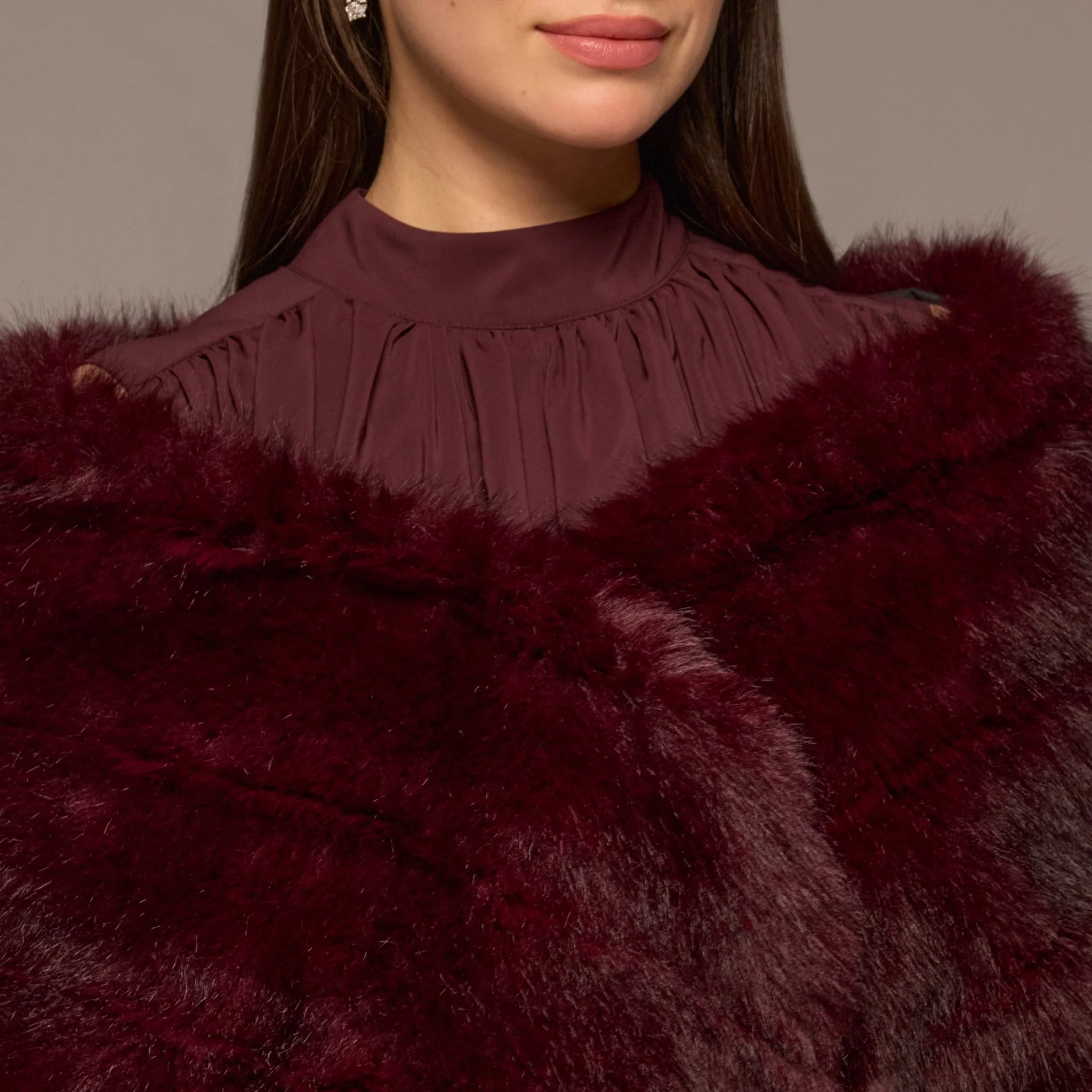 Burgundy Faux Sable Fur Shawl - Image 3
