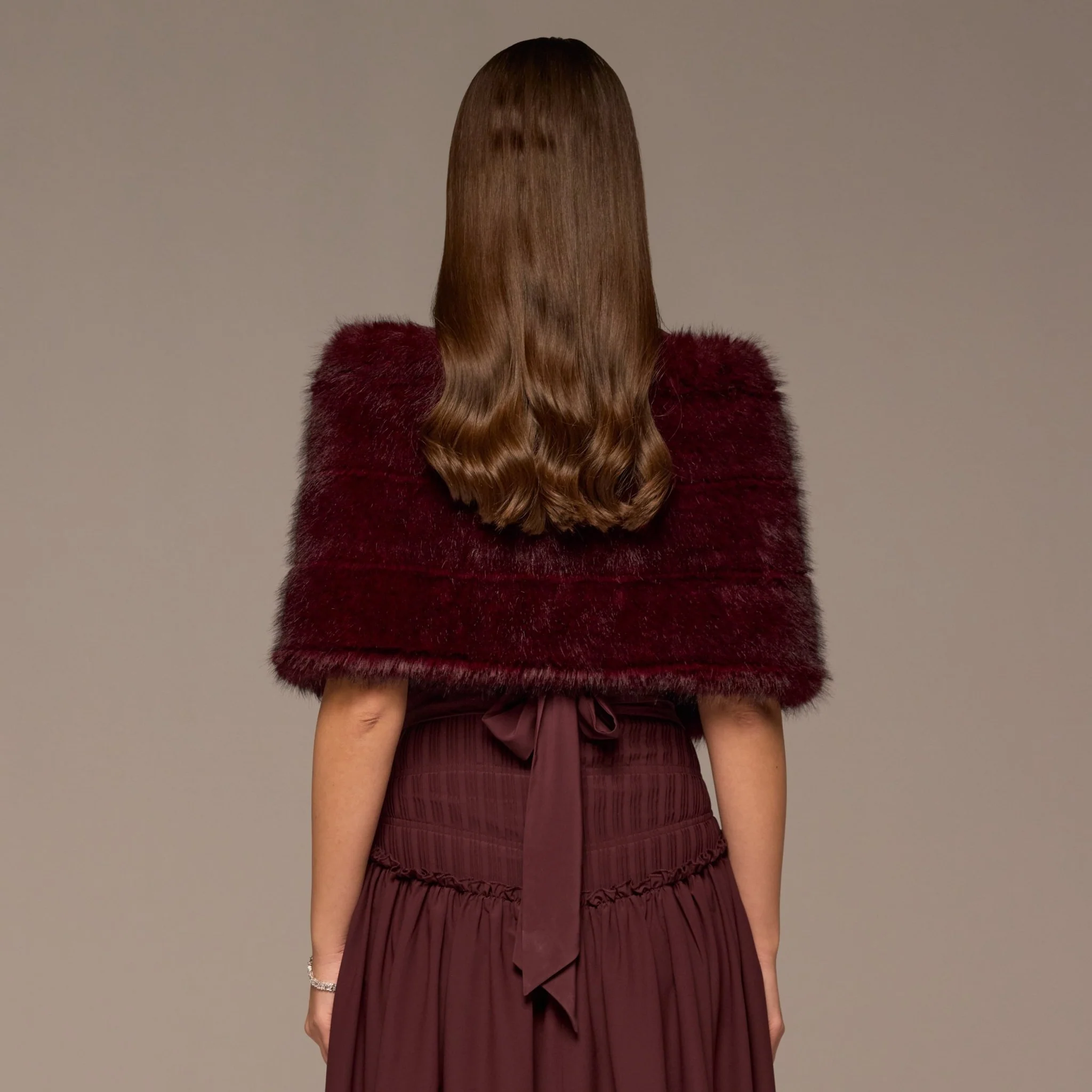 Burgundy Faux Sable Fur Shawl - Image 4