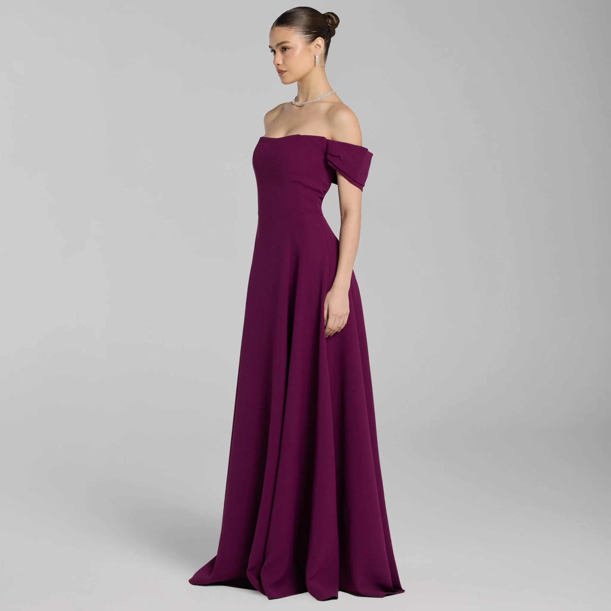 Plum Off-Shoulder Crepe Gown - Image 2