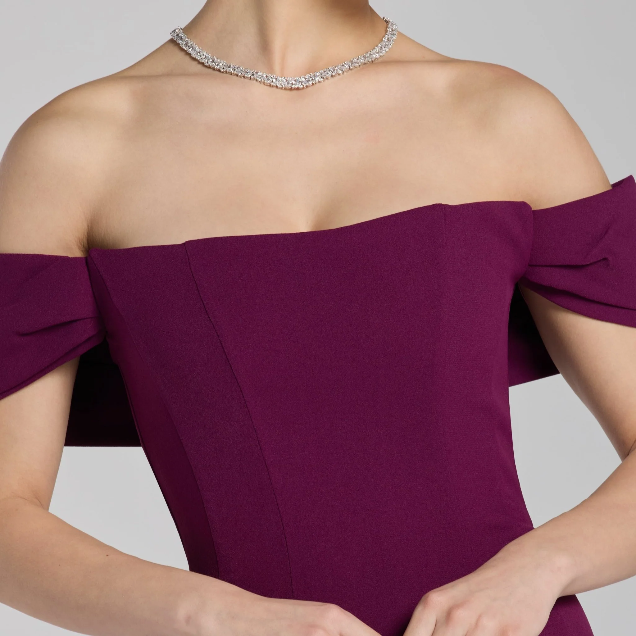 Plum Off-Shoulder Crepe Gown - Image 3