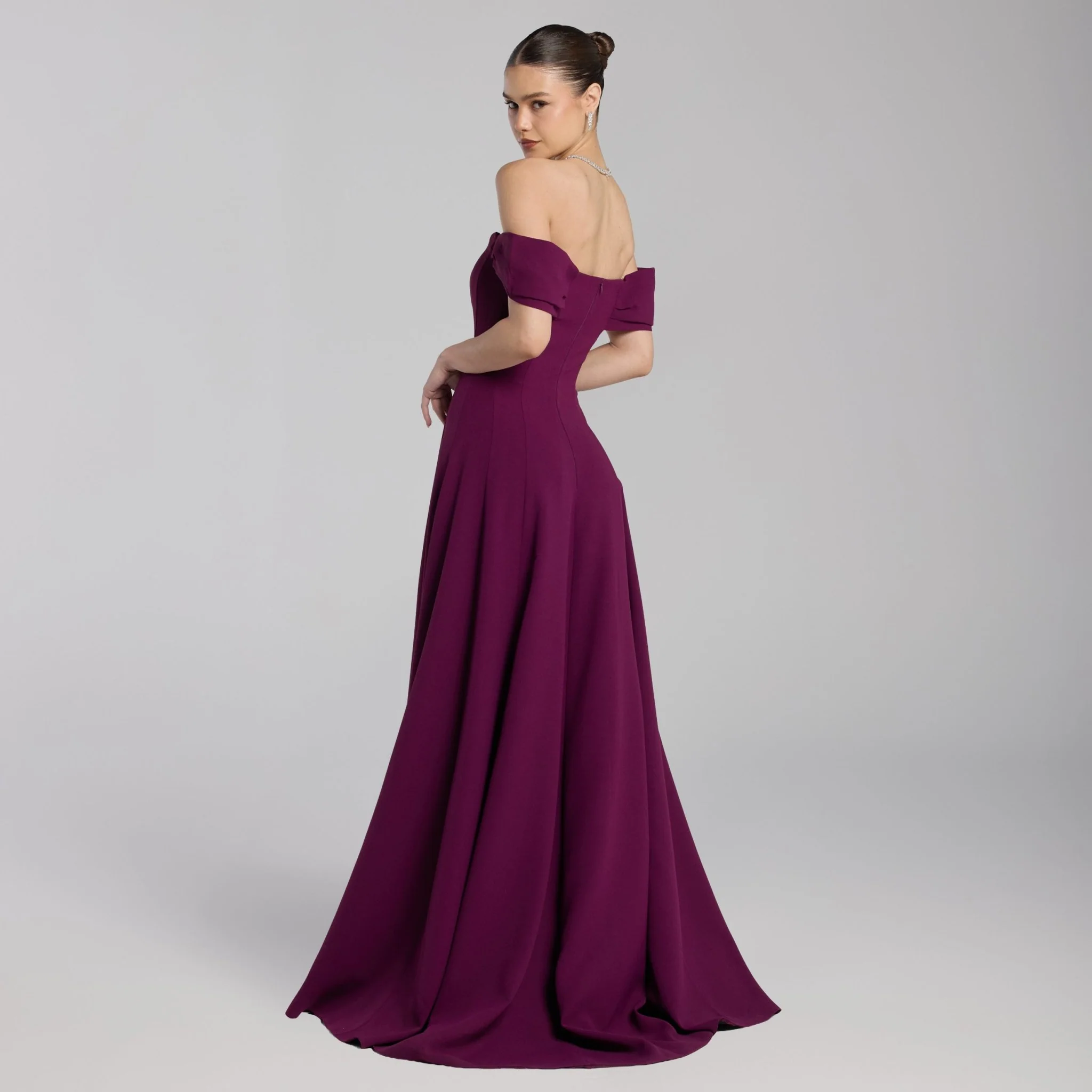 Plum Off-Shoulder Crepe Gown - Image 4