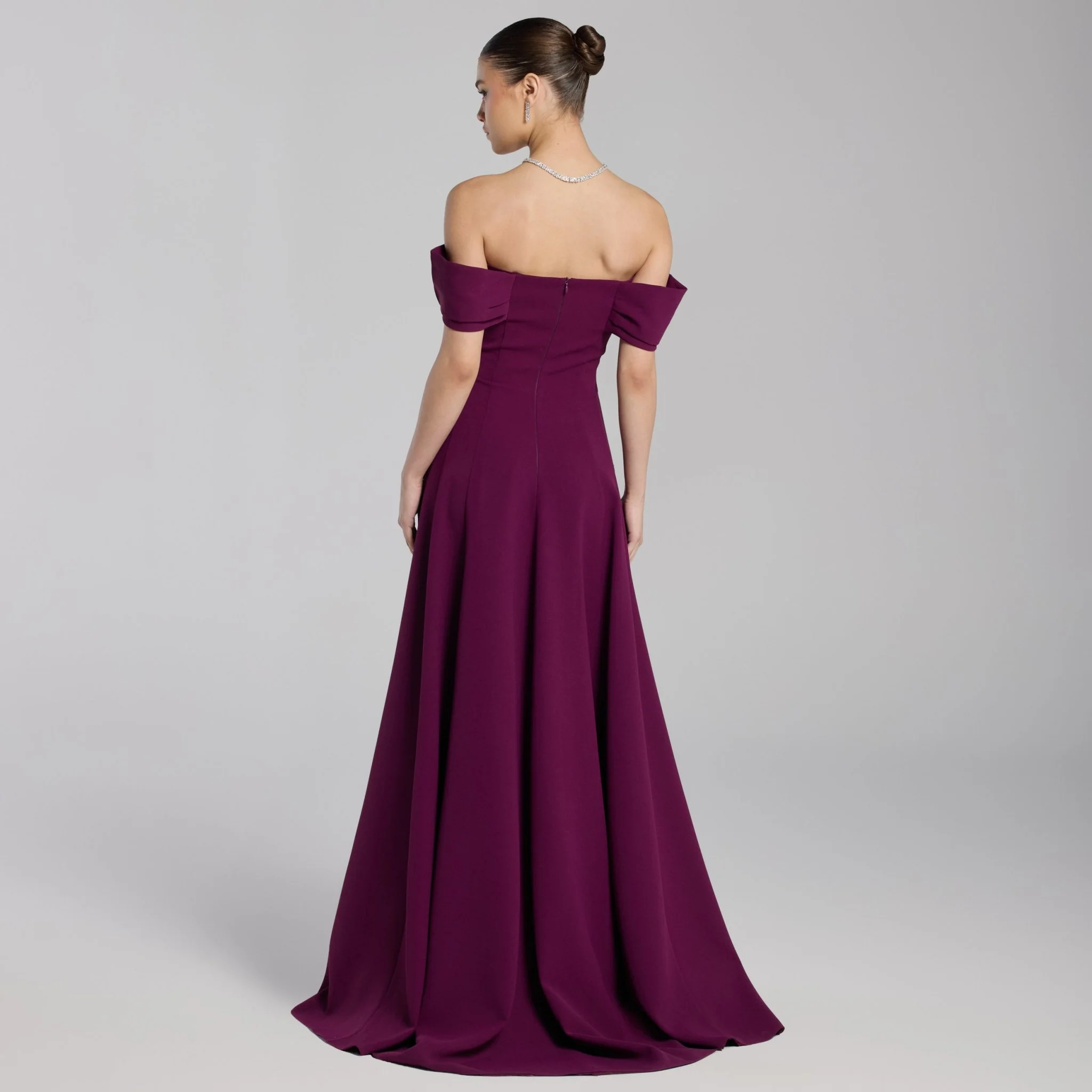 Plum Off-Shoulder Crepe Gown - Image 5