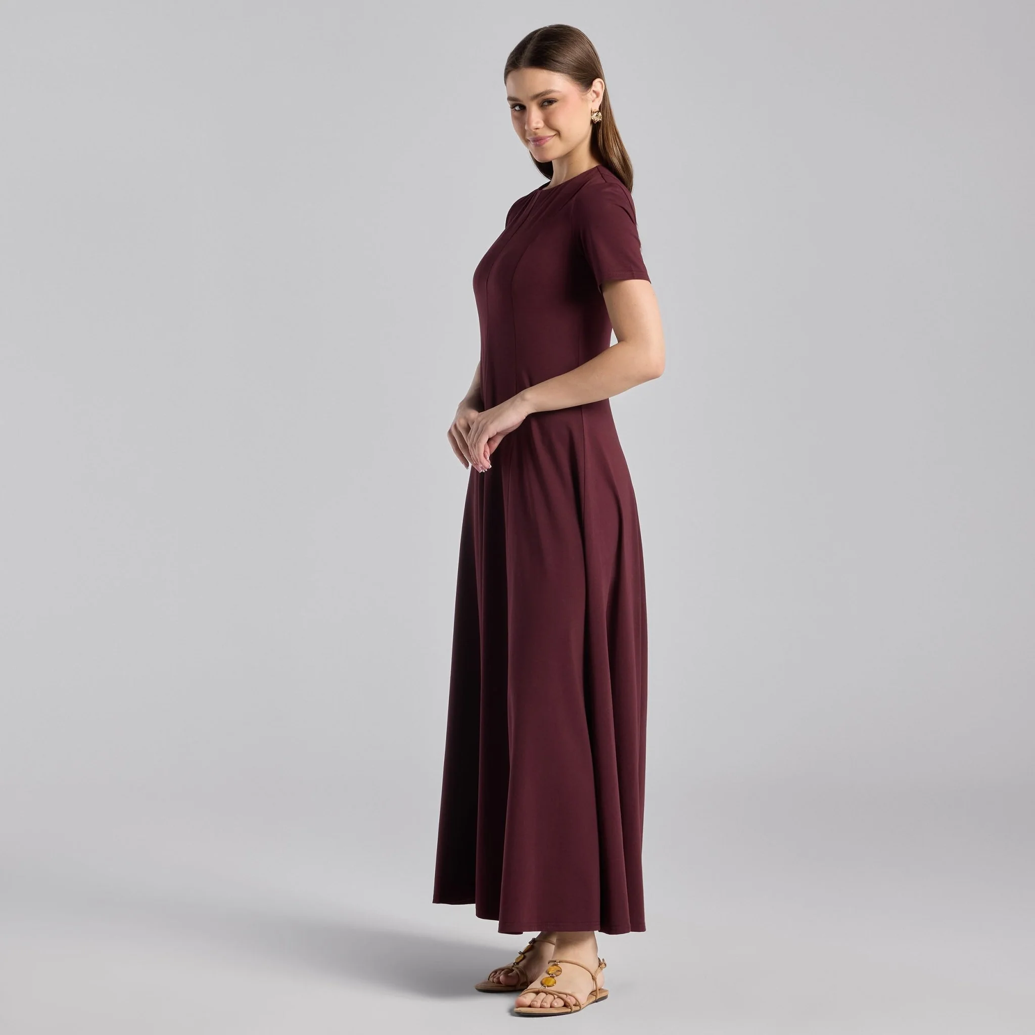 Burgundy Cotton Blend Under Abaya Dress - Image 2
