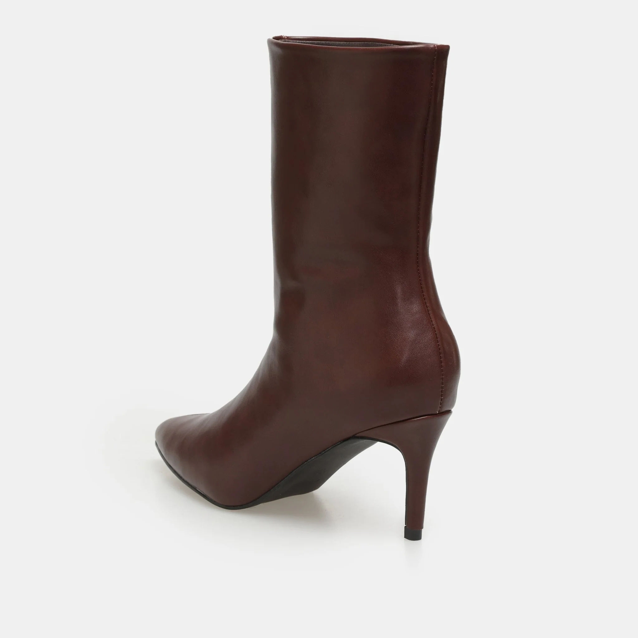 Burgundy Leather Mid-Calf High Heel Boots - Image 3