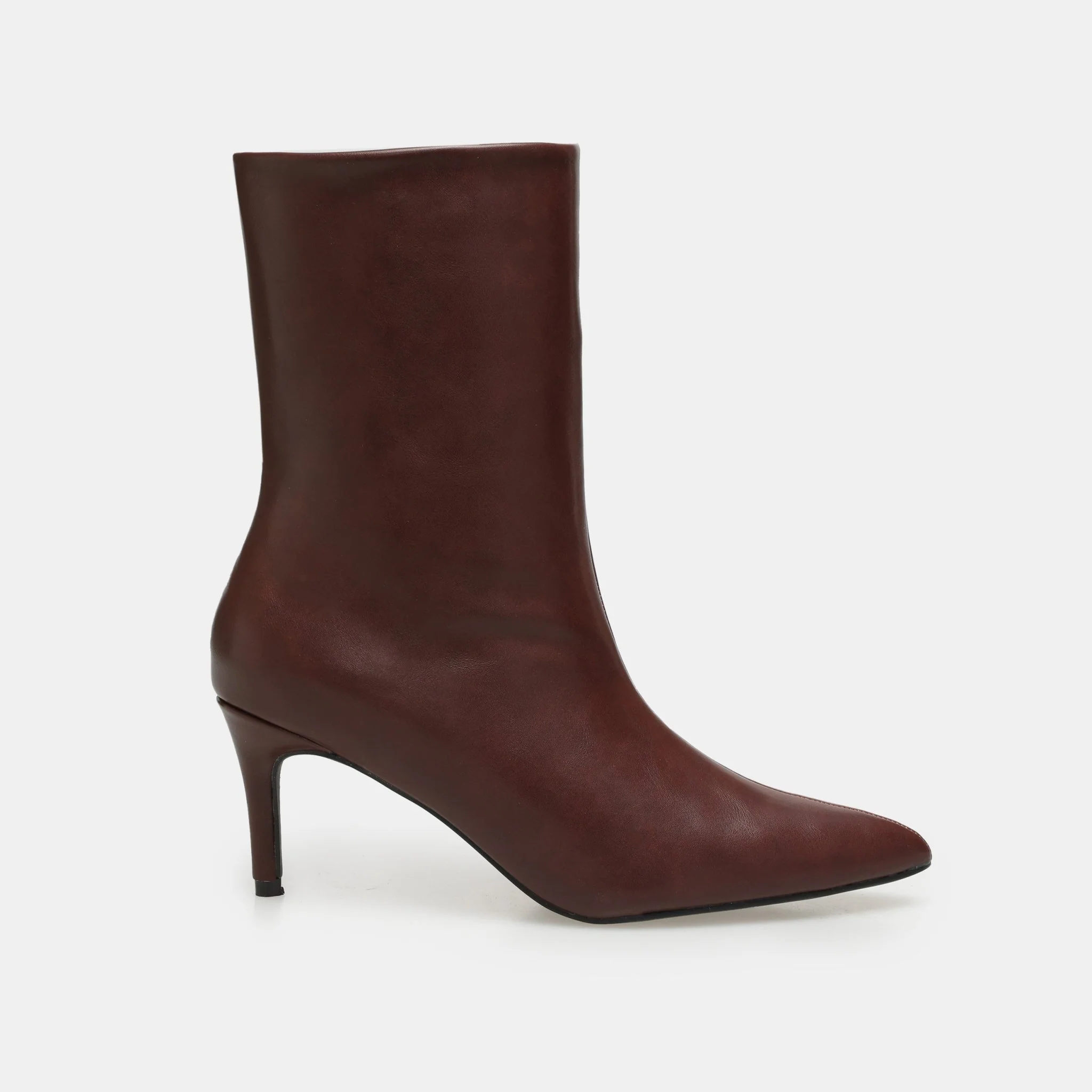 Burgundy Leather Mid-Calf High Heel Boots - Image 4
