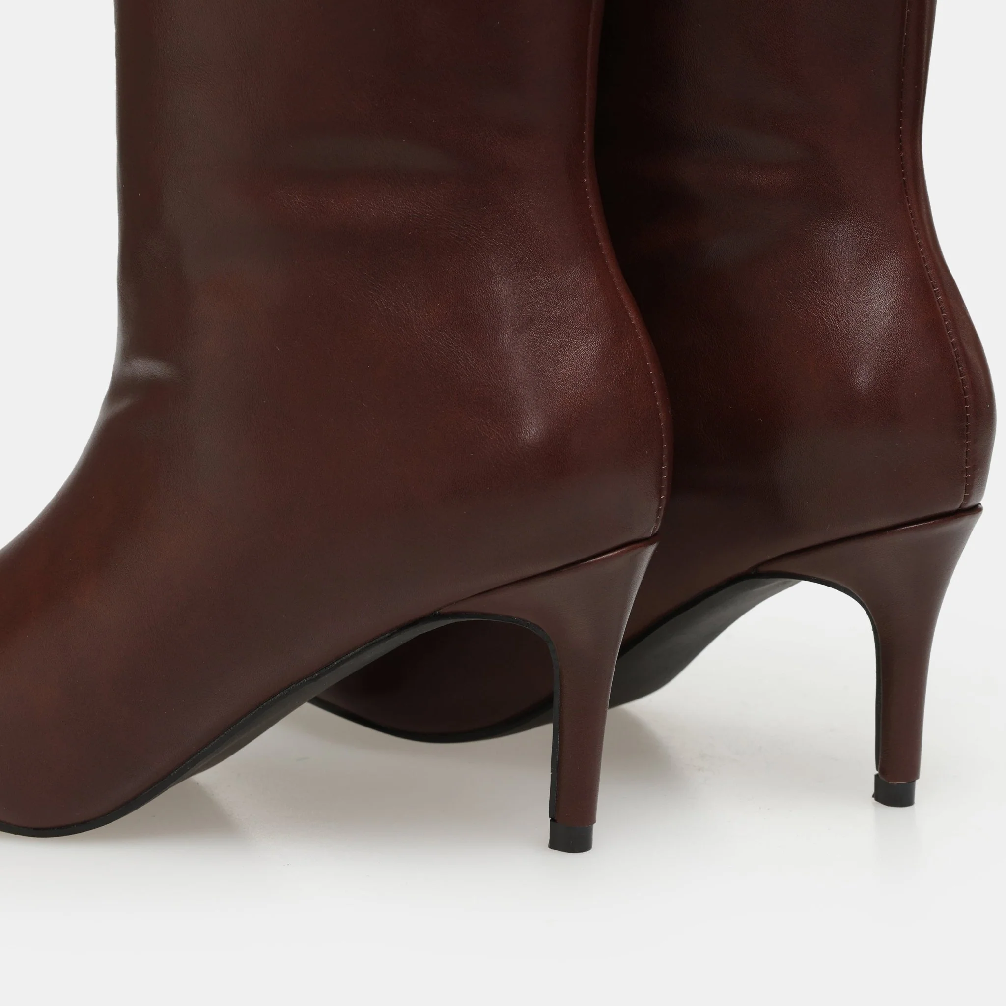 Burgundy Leather Mid-Calf High Heel Boots - Image 5