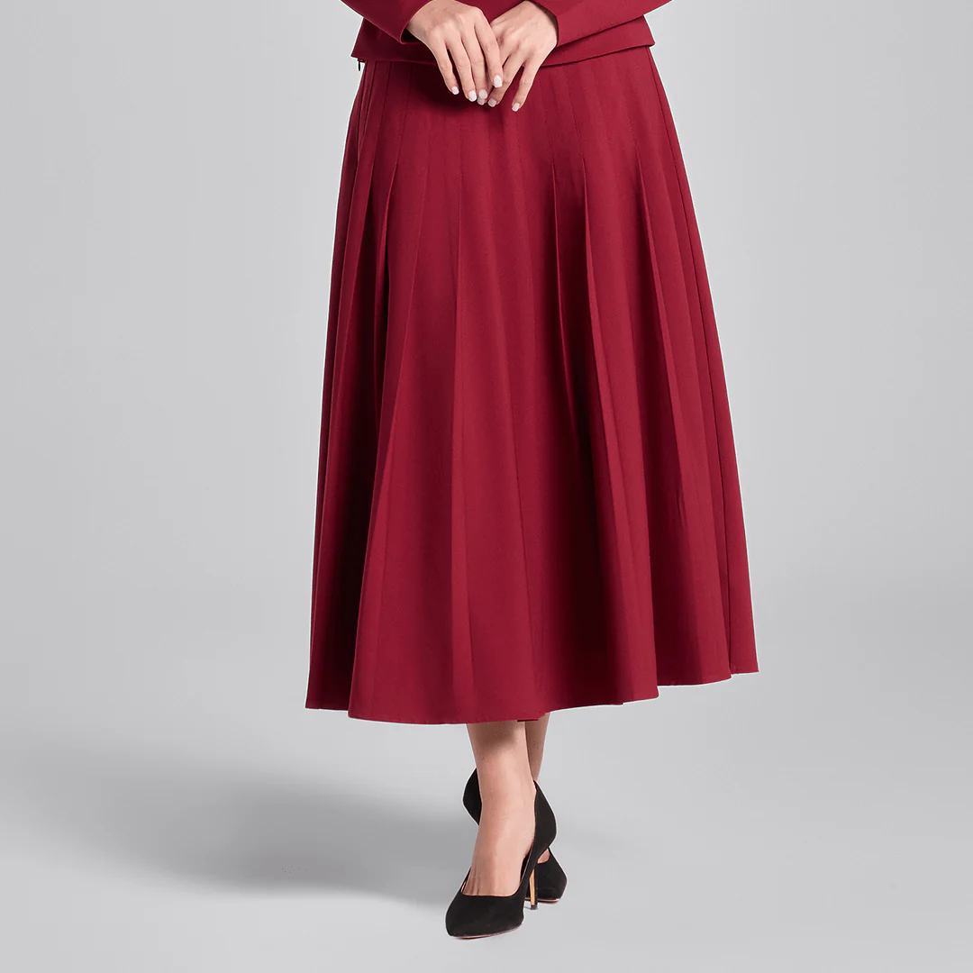 Burgundy Pleated Crepe Maxi Skirt