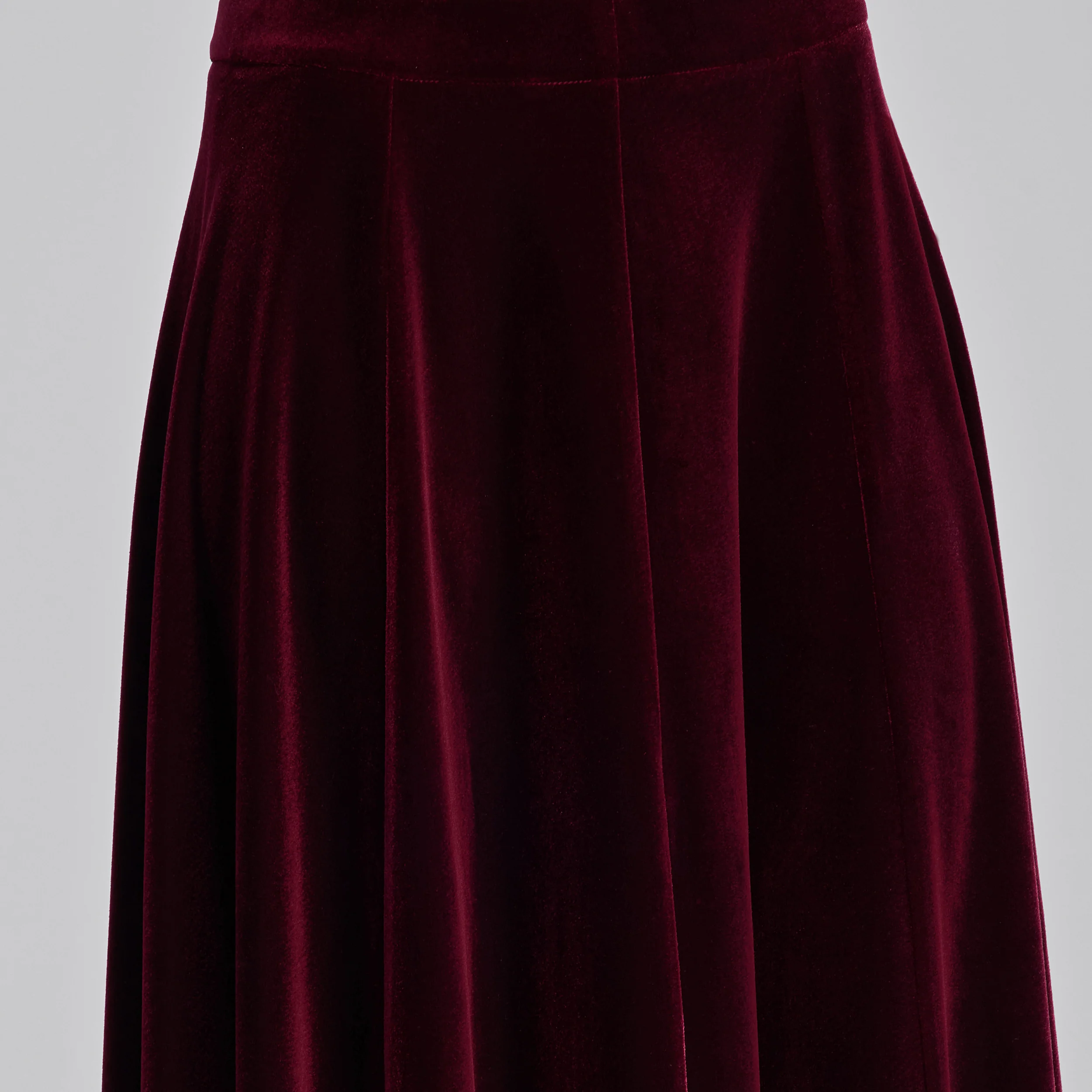 Burgundy A Line Velvet Midi Skirt - Image 3