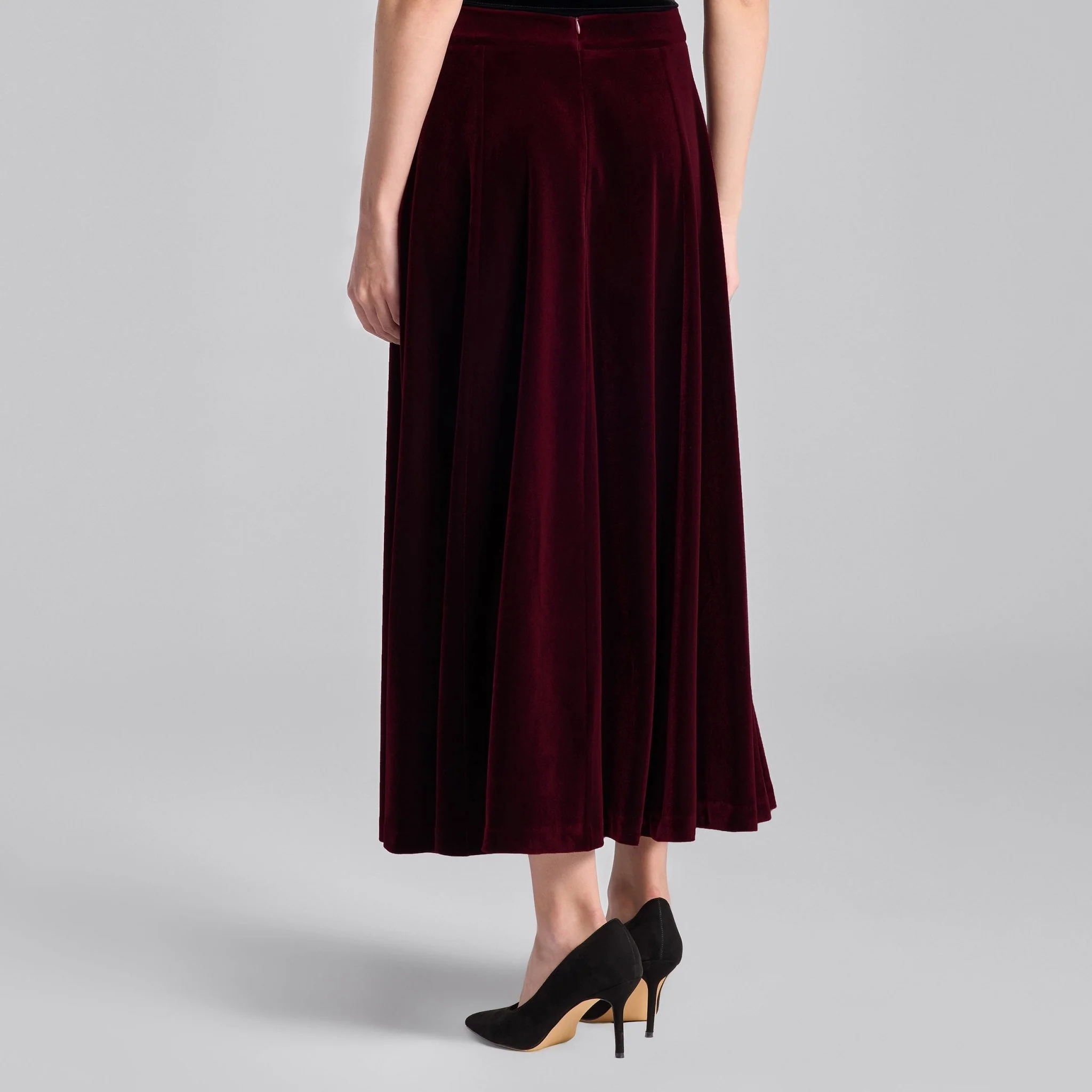 Burgundy A Line Velvet Midi Skirt - Image 4